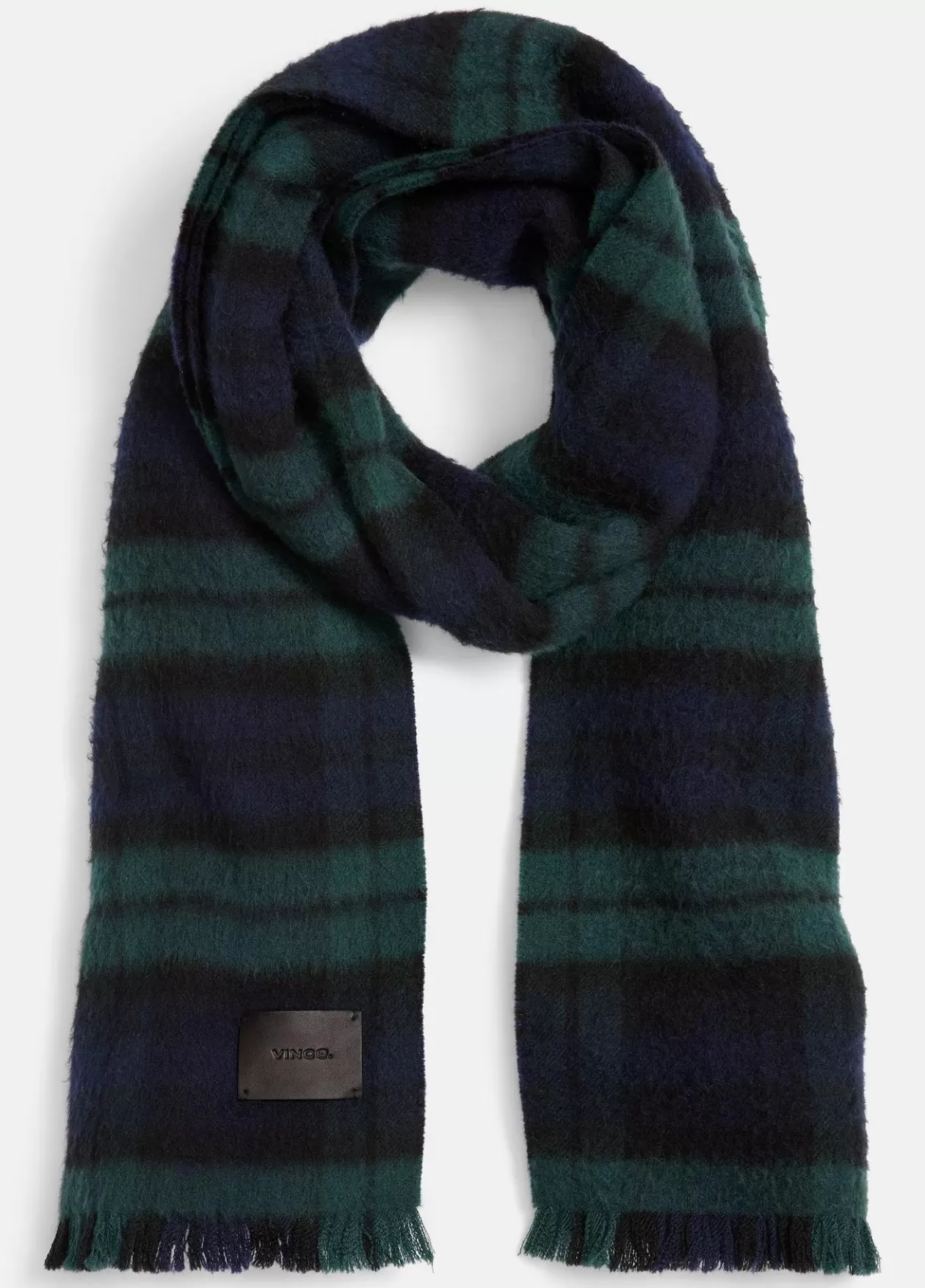 Shop Vince Black Watch Double-Face Merino Wool Scarf coastal blue combo