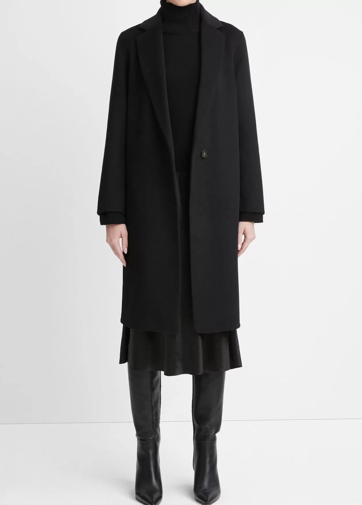 Shop Vince Classic Wool-Blend Straight Coat black