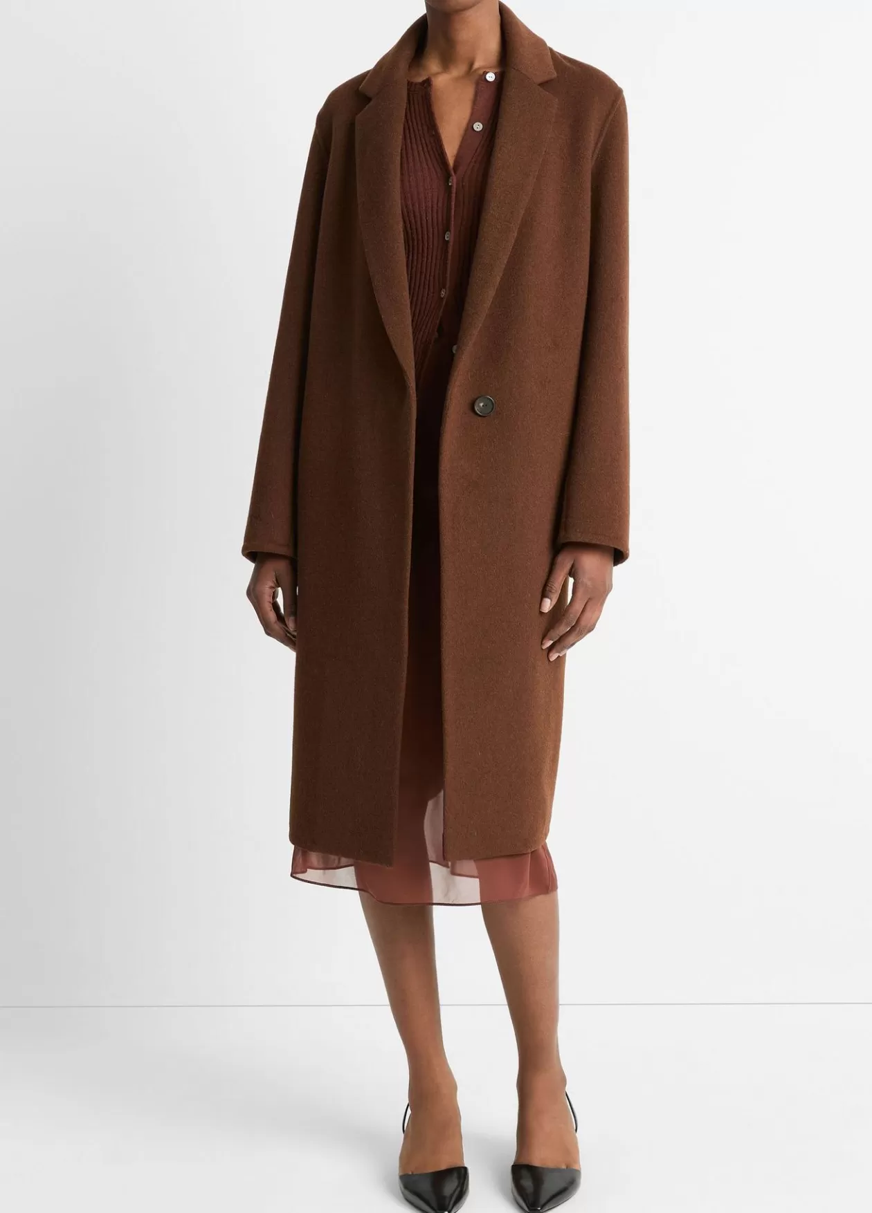 Online Vince Classic Wool-Blend Straight Coat deep oak