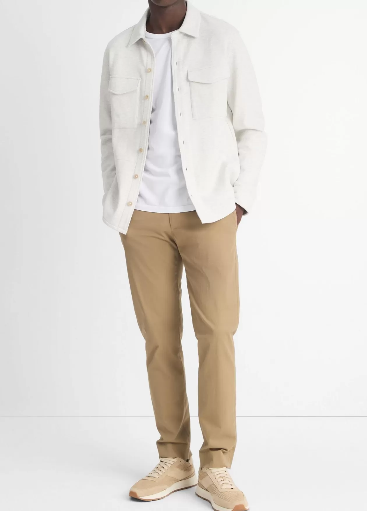 Fashion Vince Double-Knit Cotton-Blend Piqué Shirt Jacket heather white/light heather grey