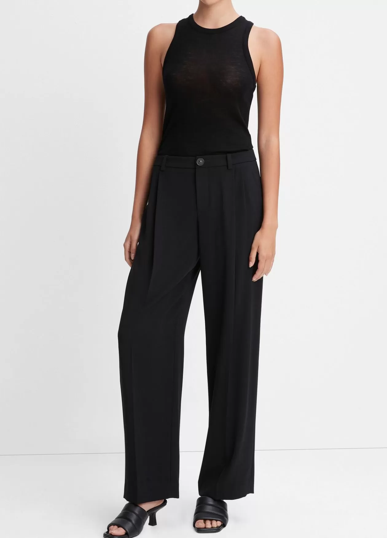 Shop Vince Drop-Waist Pleated Crepe Trouser black