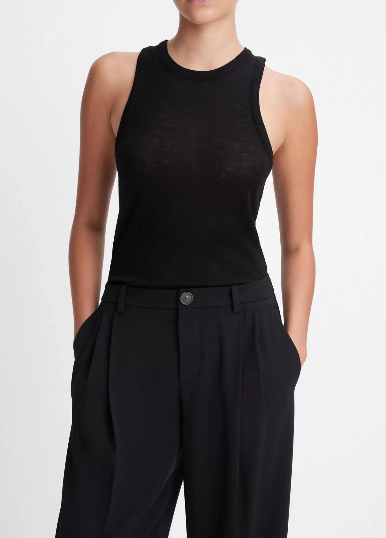 Shop Vince Drop-Waist Pleated Crepe Trouser black