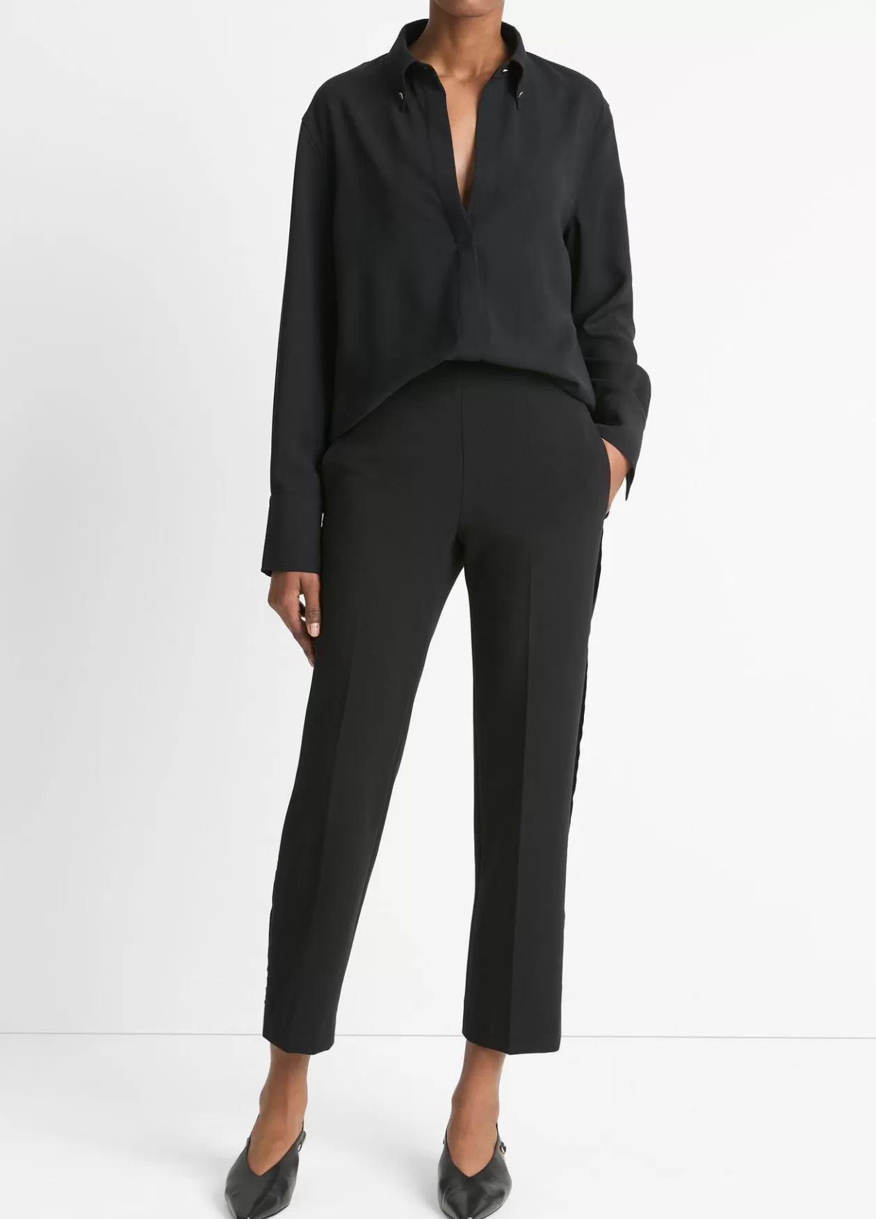 Best Sale Vince Embellished Point-Collar Crepe Shirt black