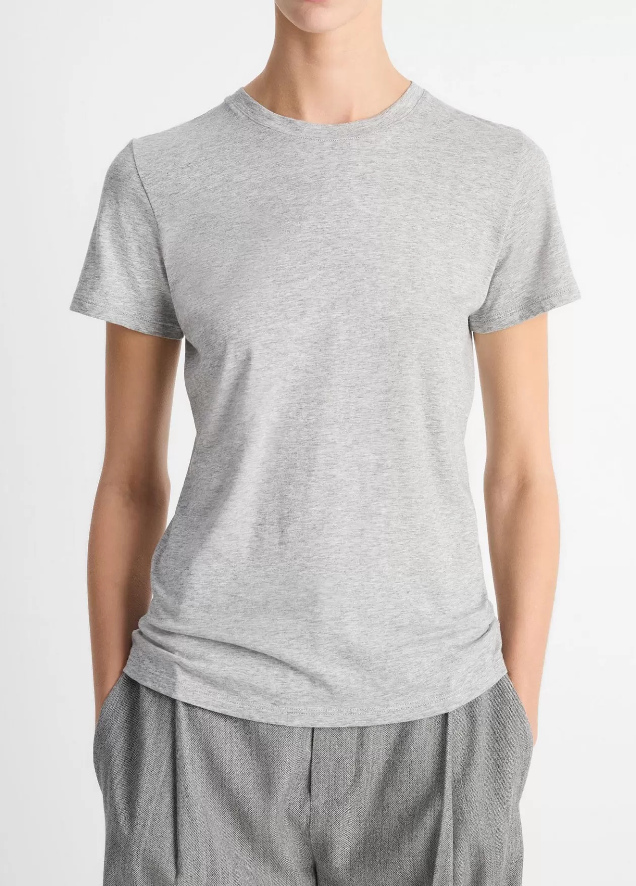 Clearance Vince Essential Pima Cotton Crew Neck T-Shirt heather grey