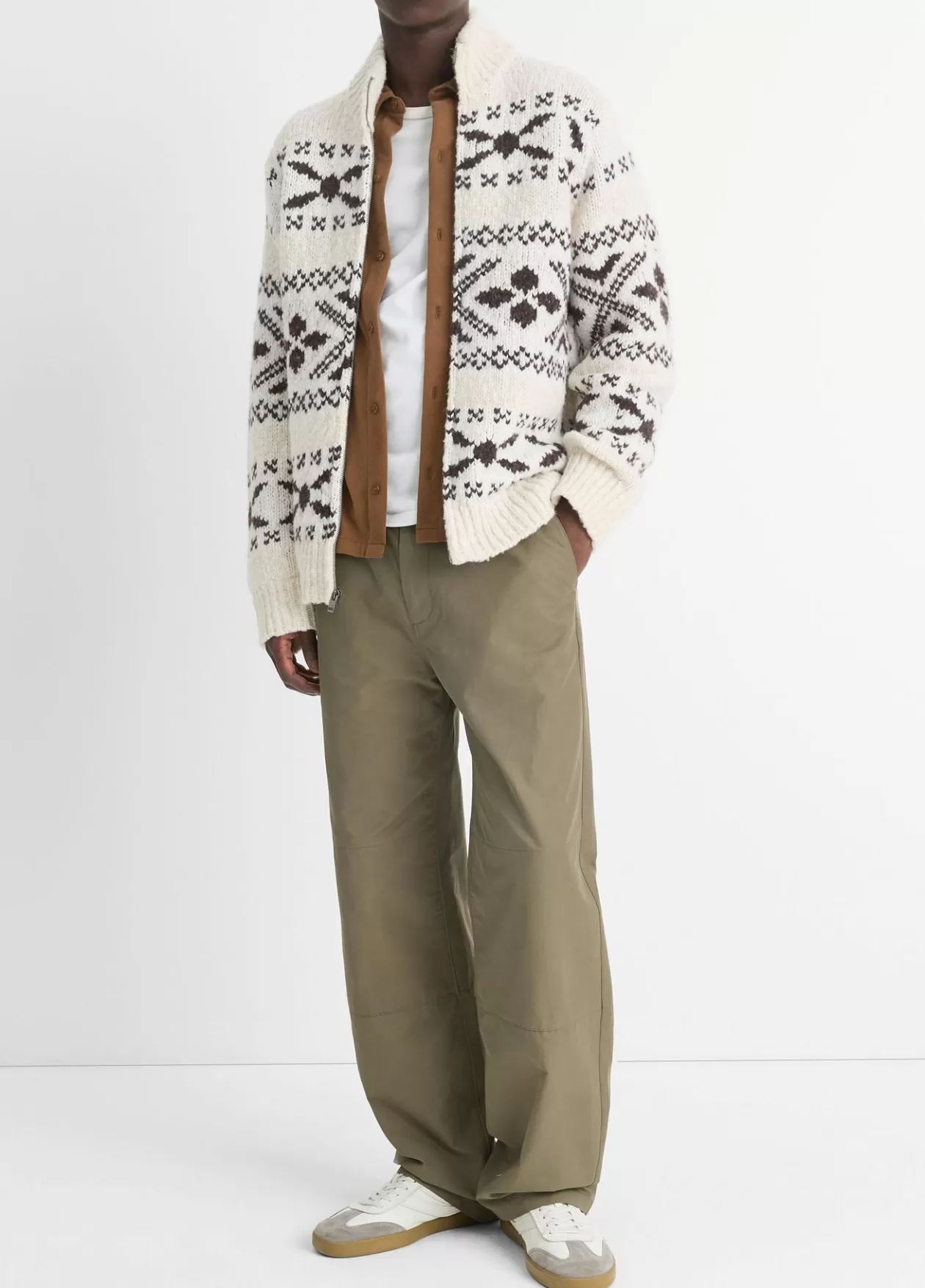 Flash Sale Vince Fair Isle Wool-Blend Full-Zip Sweater bark combo