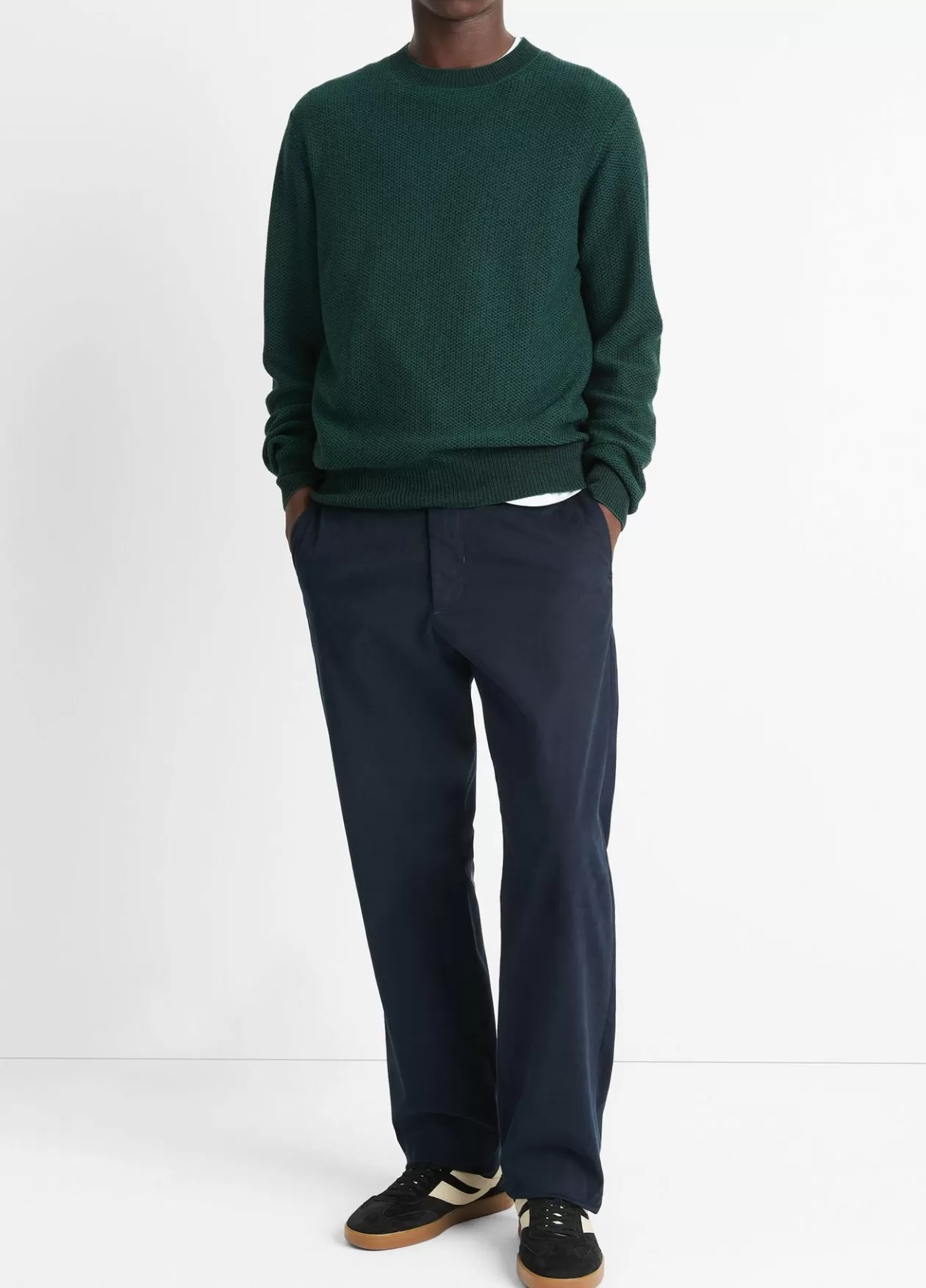 Best Vince Geo-Jacquard Wool-Blend Crew Neck Sweater emerald bay/black