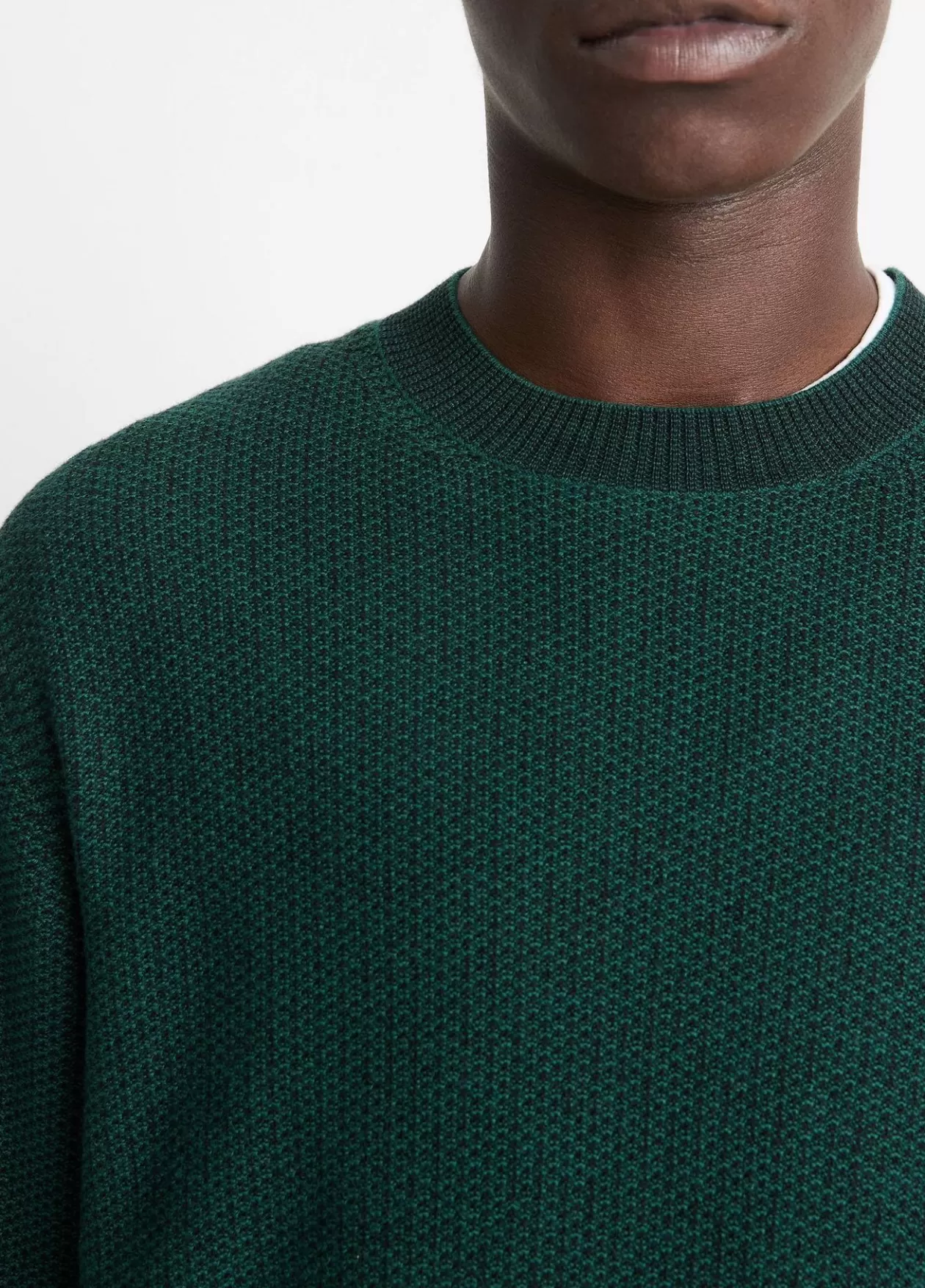 Best Vince Geo-Jacquard Wool-Blend Crew Neck Sweater emerald bay/black