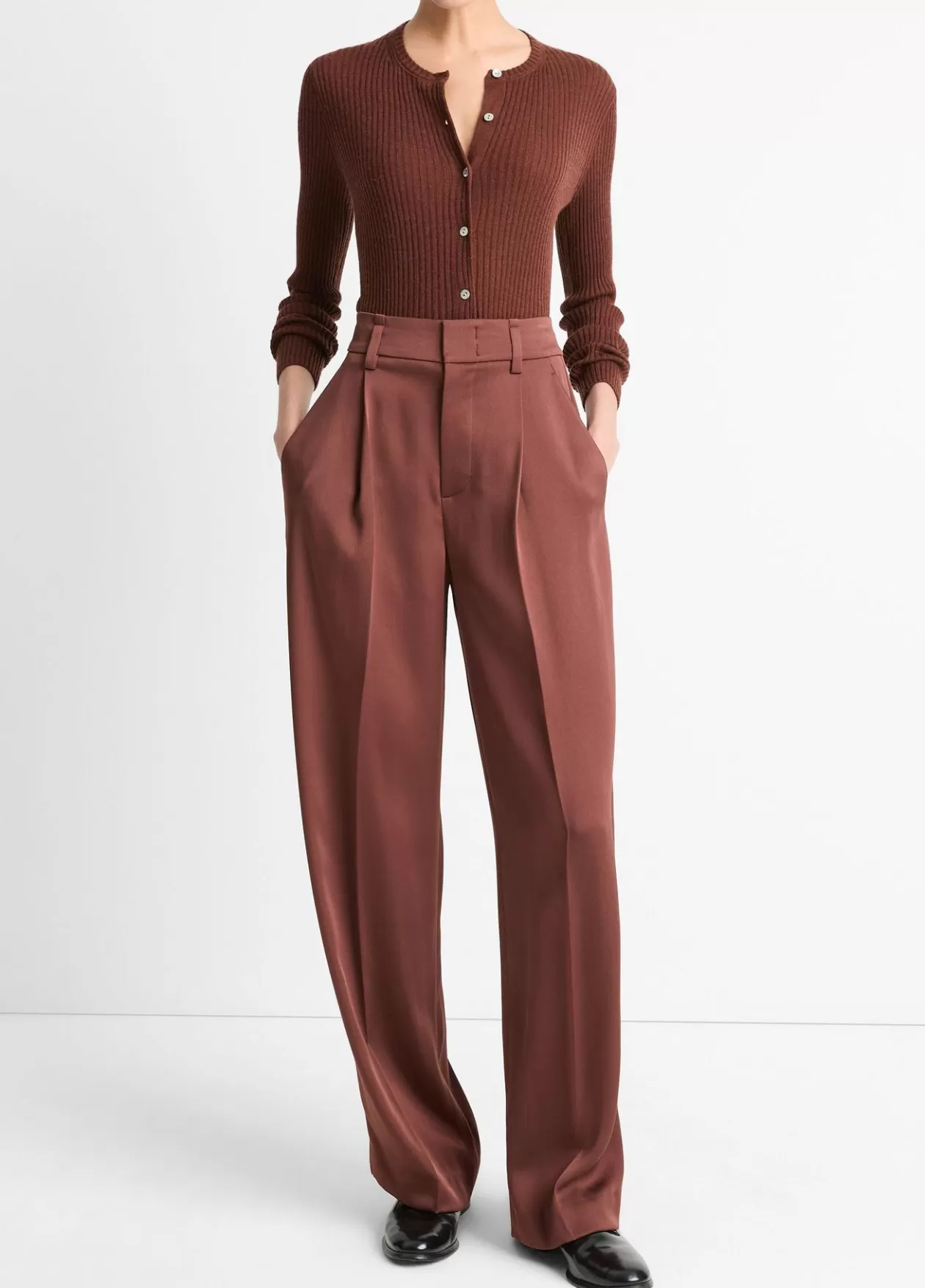 Outlet Vince High-Waist Fluid Satin Wide-Leg Trouser dark rosewood