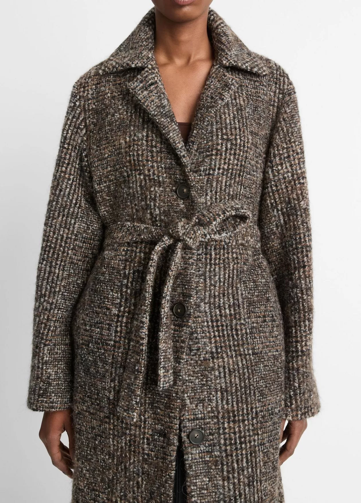 New Vince Italian Bouclé Wool-Blend Belted Long Coat blackstone