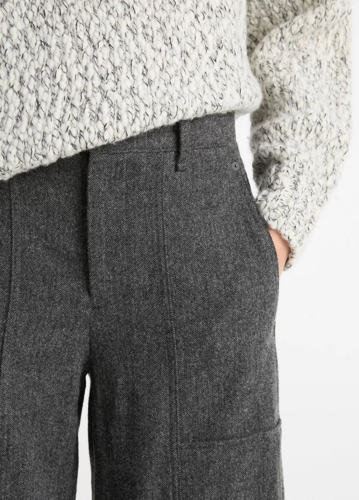 Best Sale Vince Italian Herringbone Wool-Blend Utility Pant charcoal