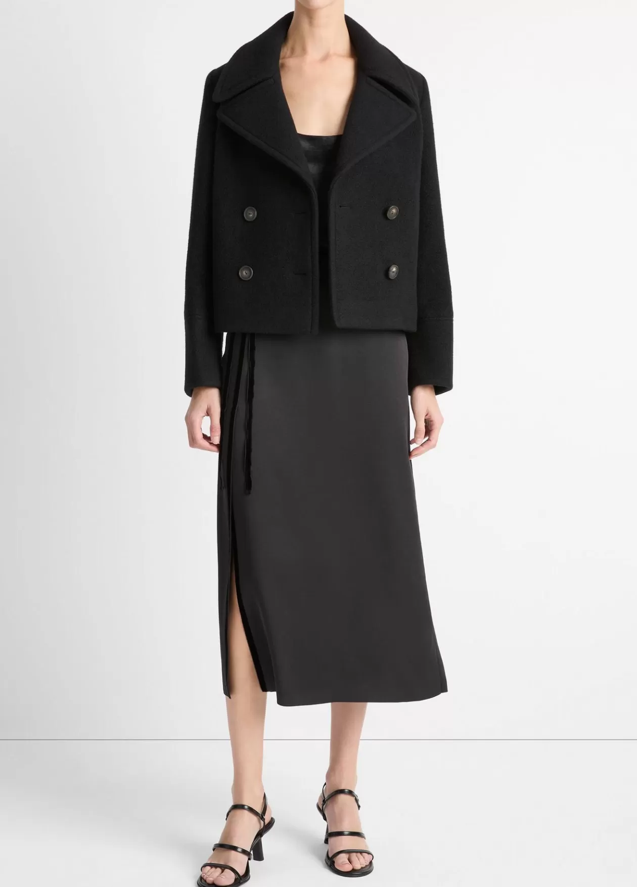 Outlet Vince Italian Wool Cropped Peacoat black