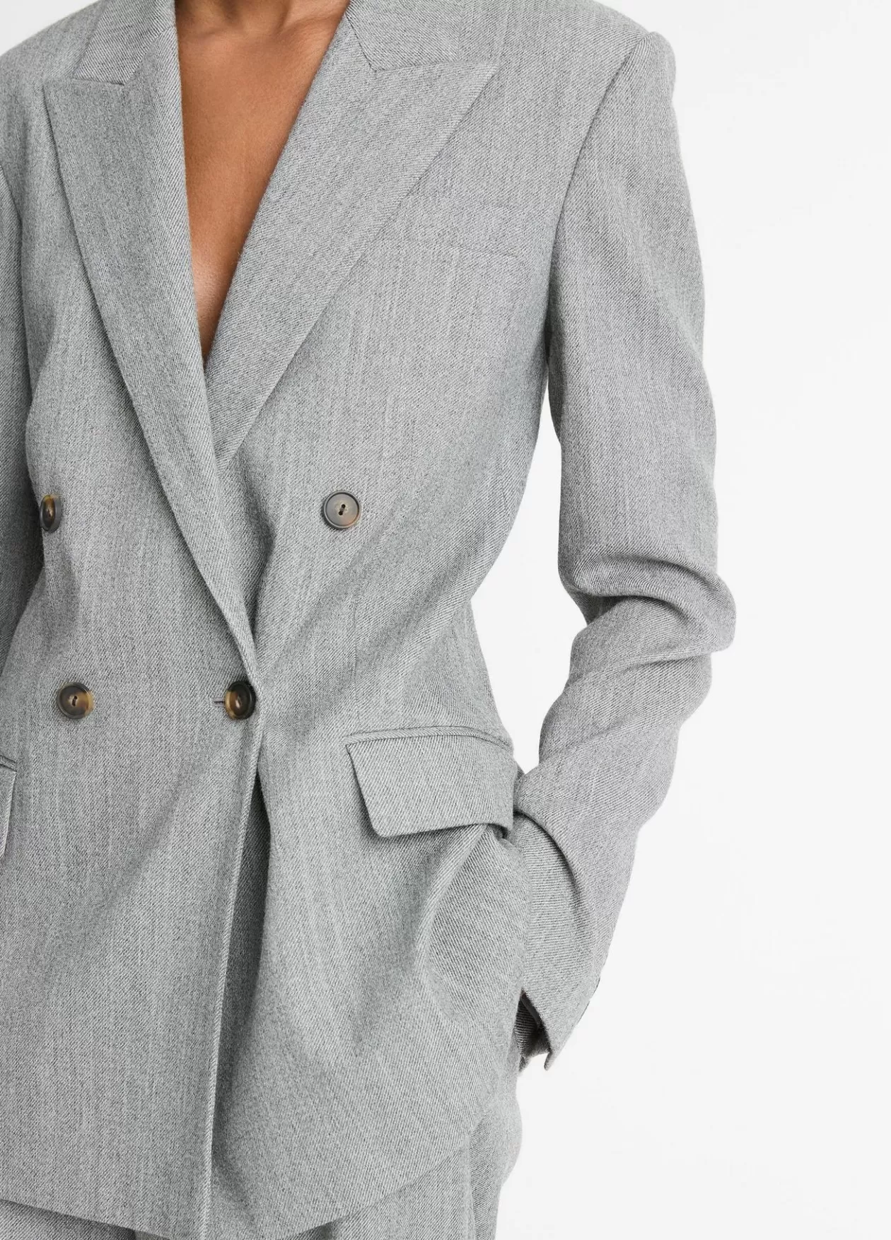 Flash Sale Vince Italian Wool-Blend Twill Double-Breasted Blazer dark stone grey