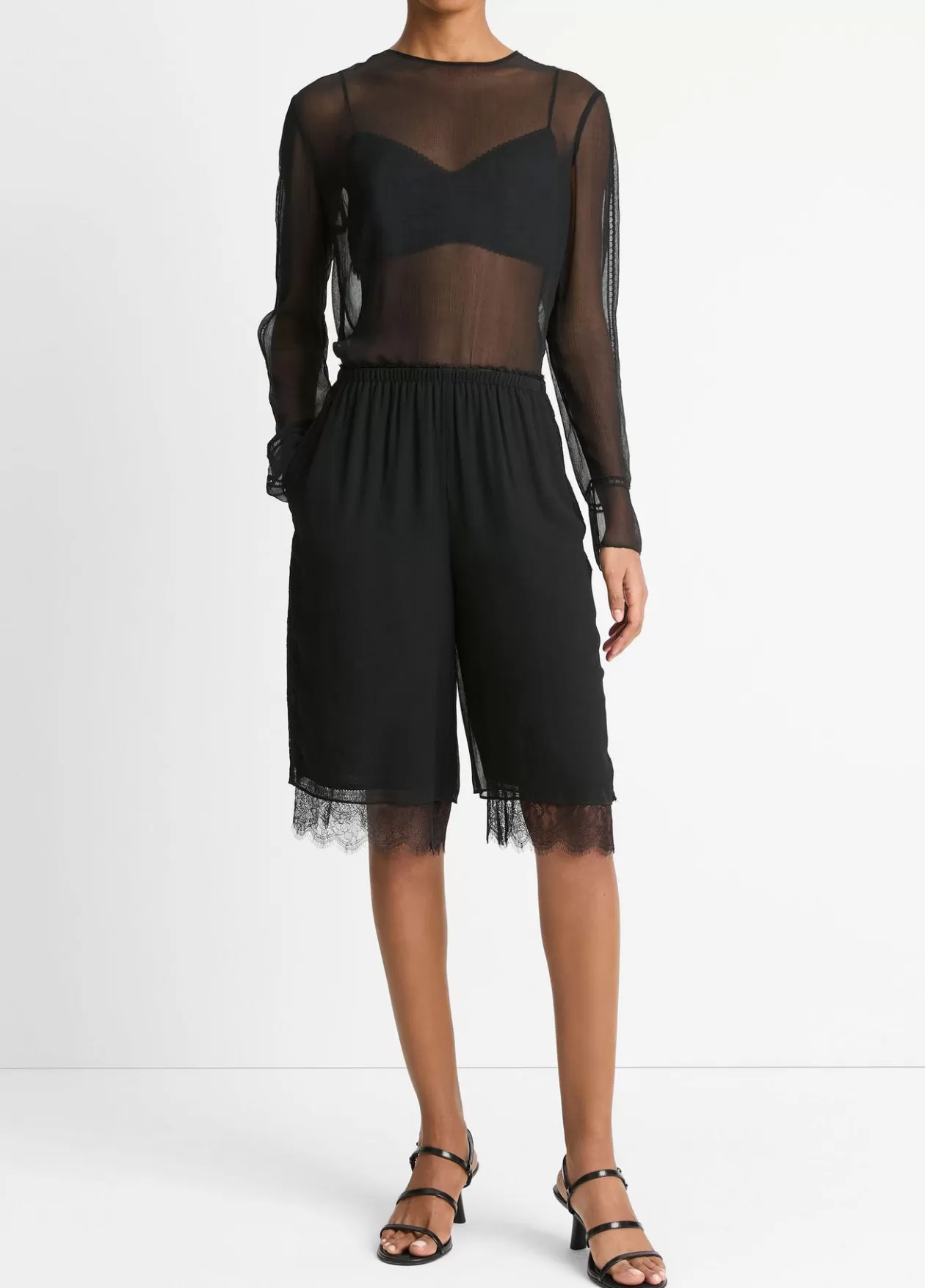 Shop Vince Lace-Trim Chiffon Short black