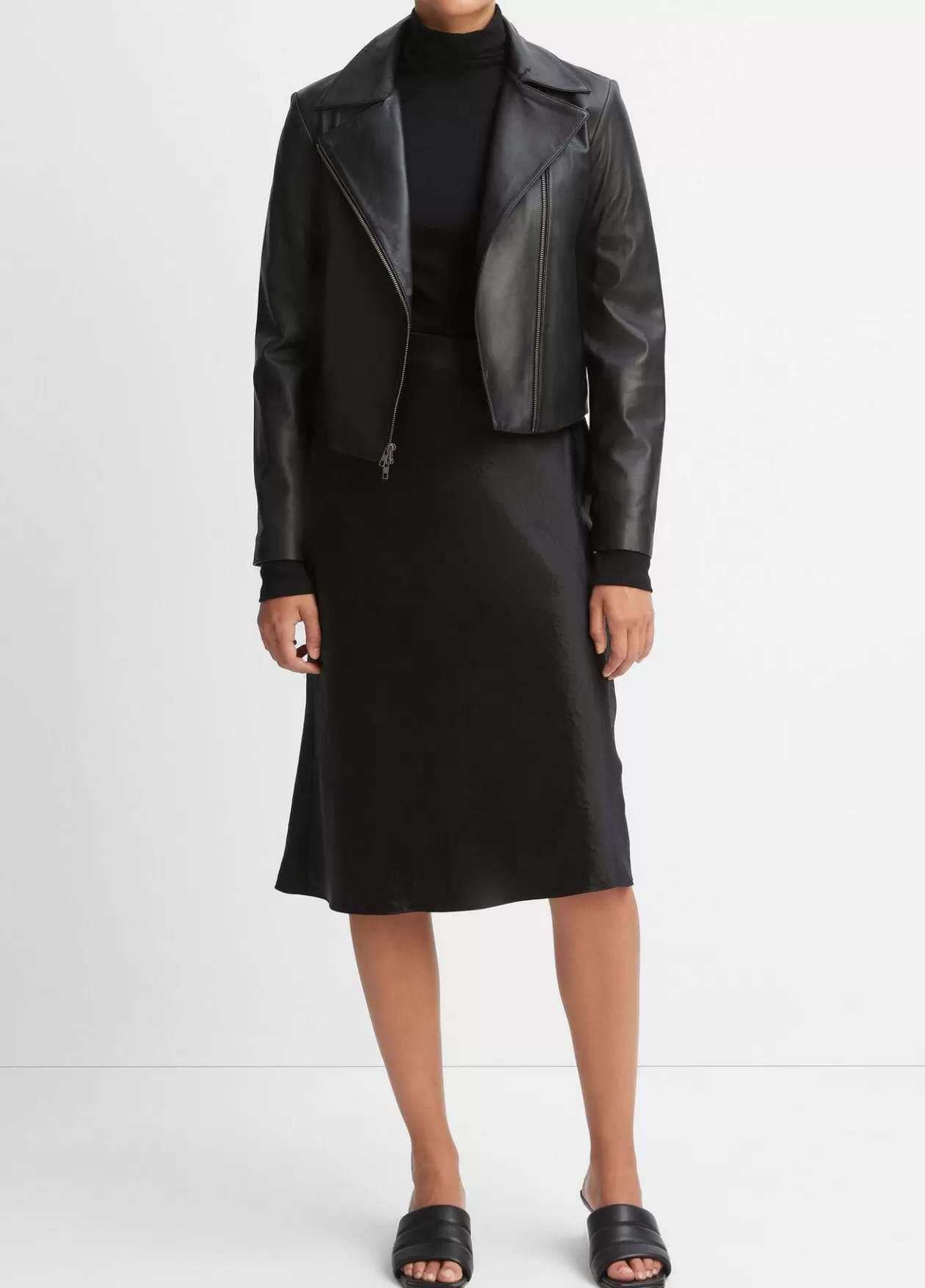 Shop Vince Leather Cross-Front Moto Jacket black