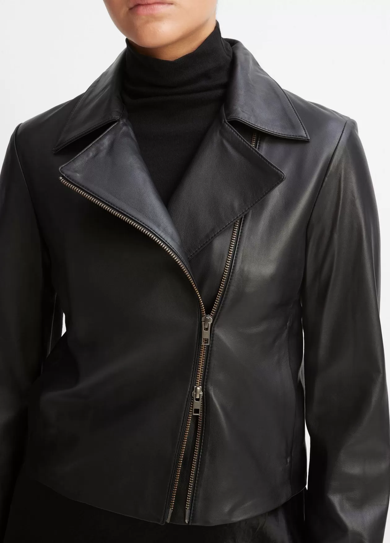 Shop Vince Leather Cross-Front Moto Jacket black