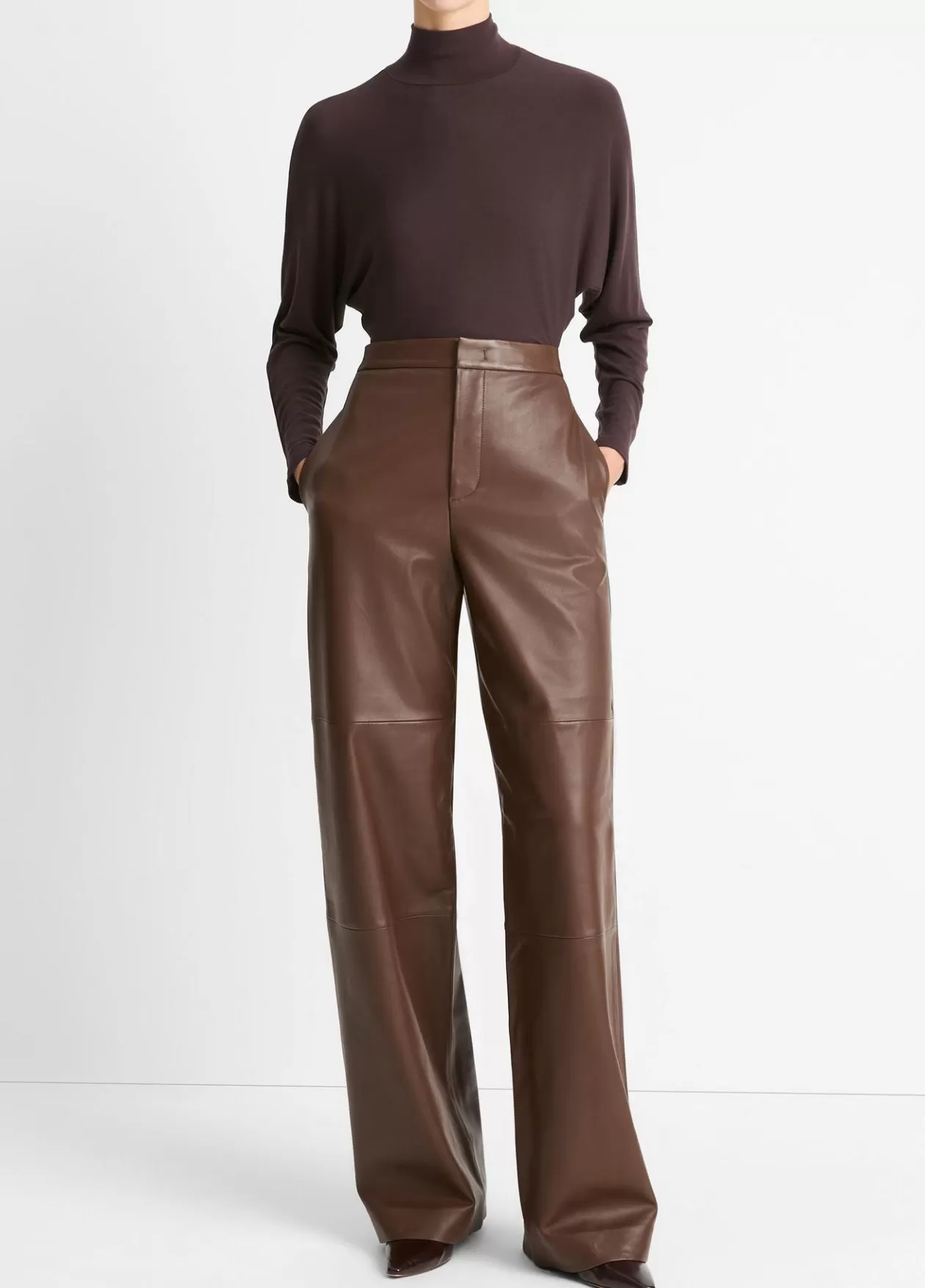 Best Vince Leather Wide-Leg Utility Pant walnut