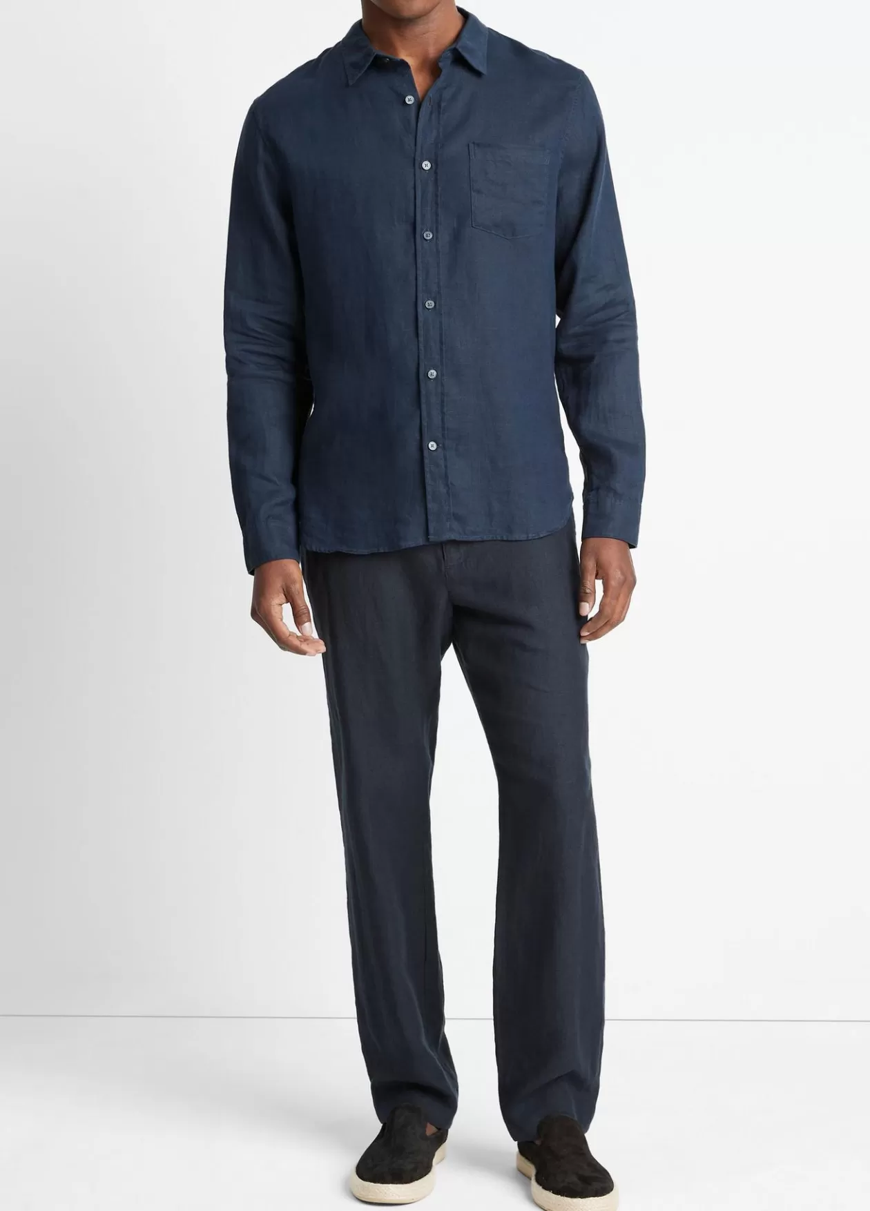 Store Vince Linen Long-Sleeve Shirt coastal blue