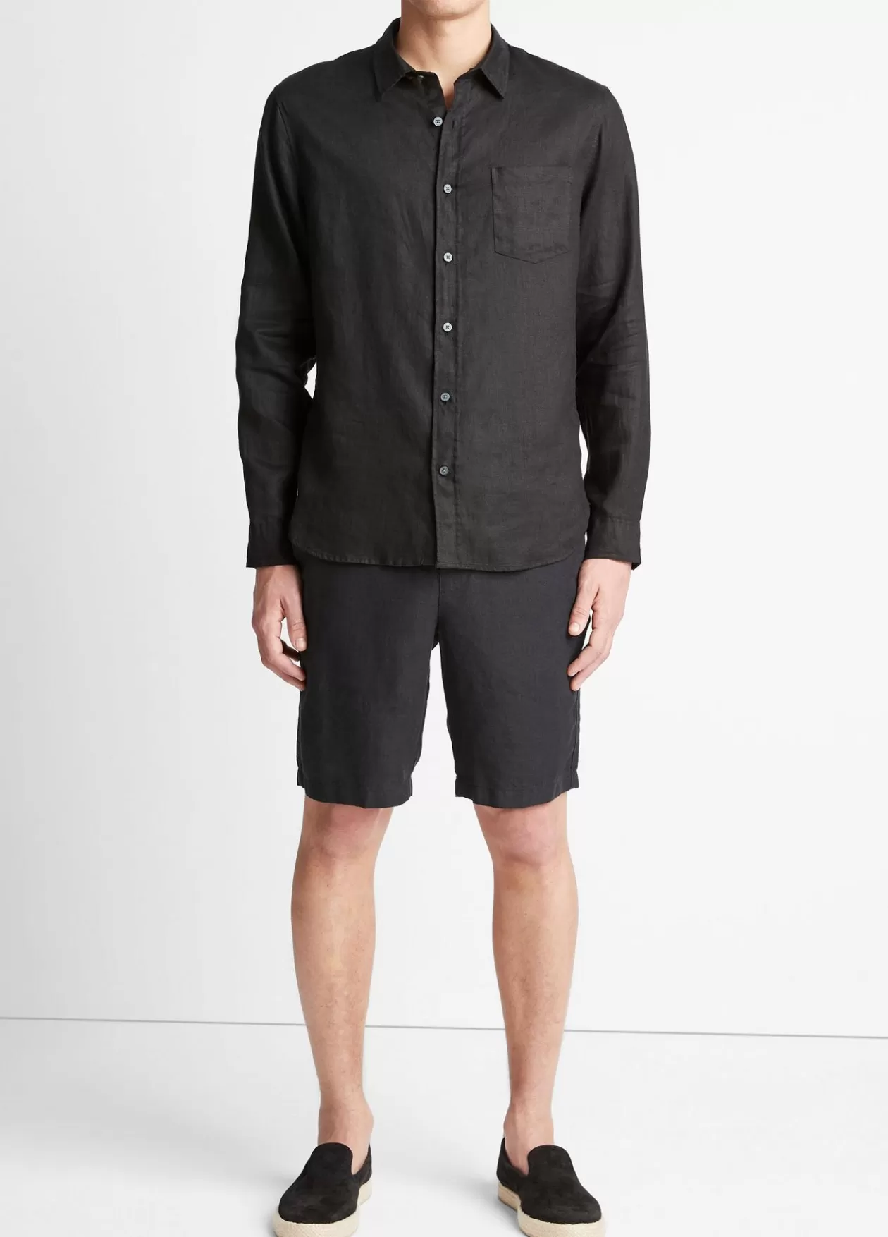 Hot Vince Linen Long-Sleeve Shirt black