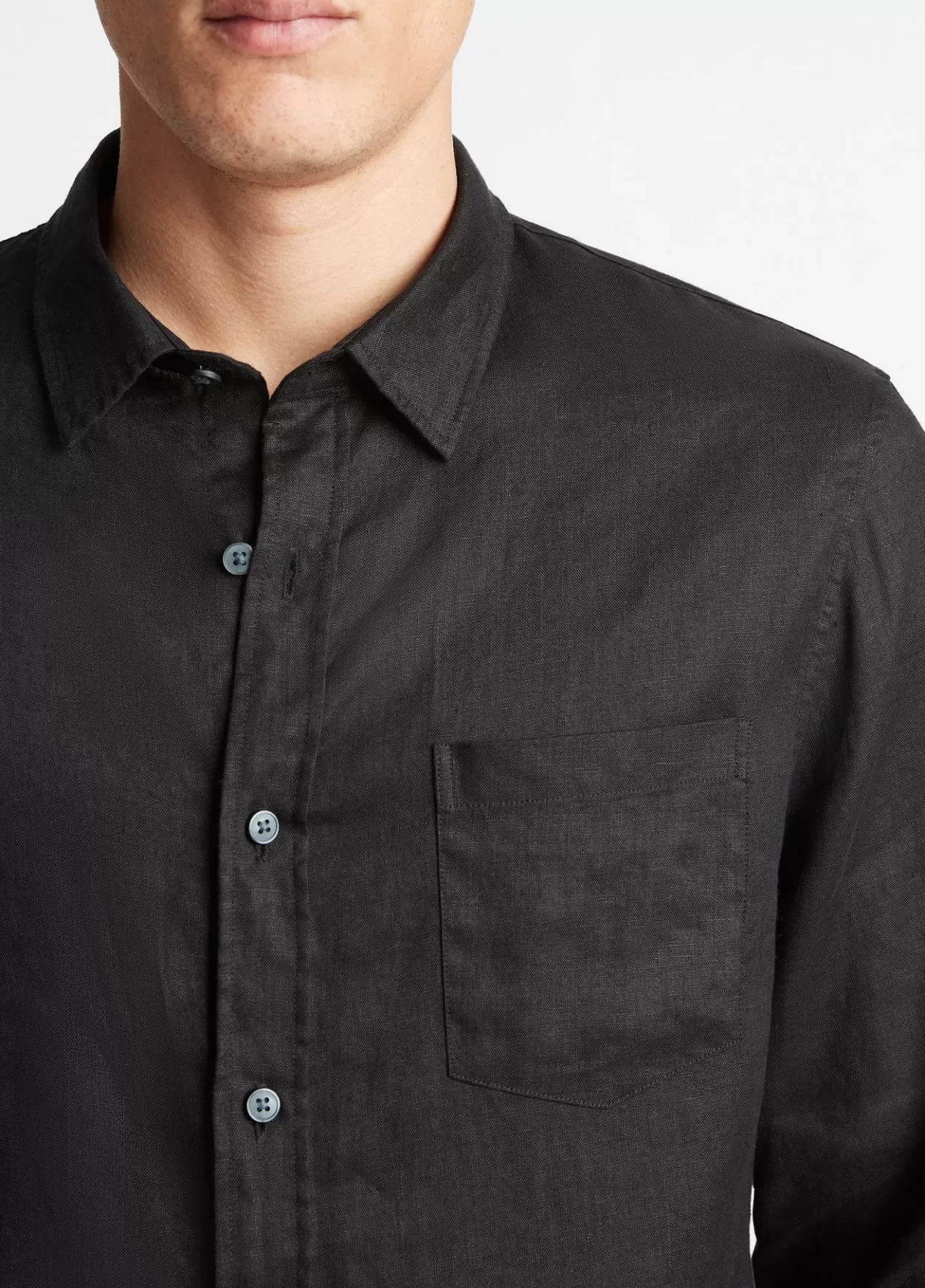 Hot Vince Linen Long-Sleeve Shirt black