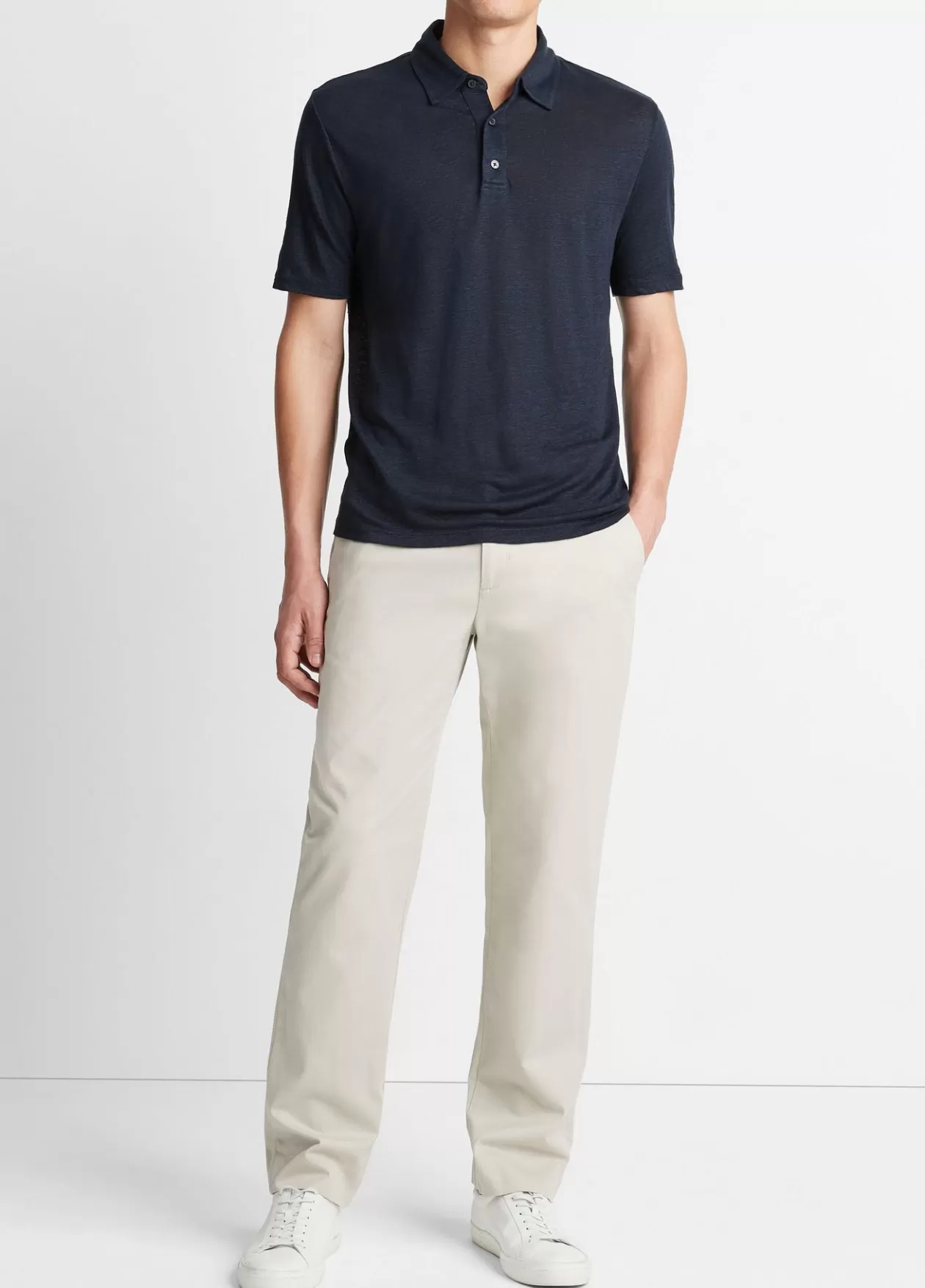 Shop Vince Linen Polo Shirt coastal blue