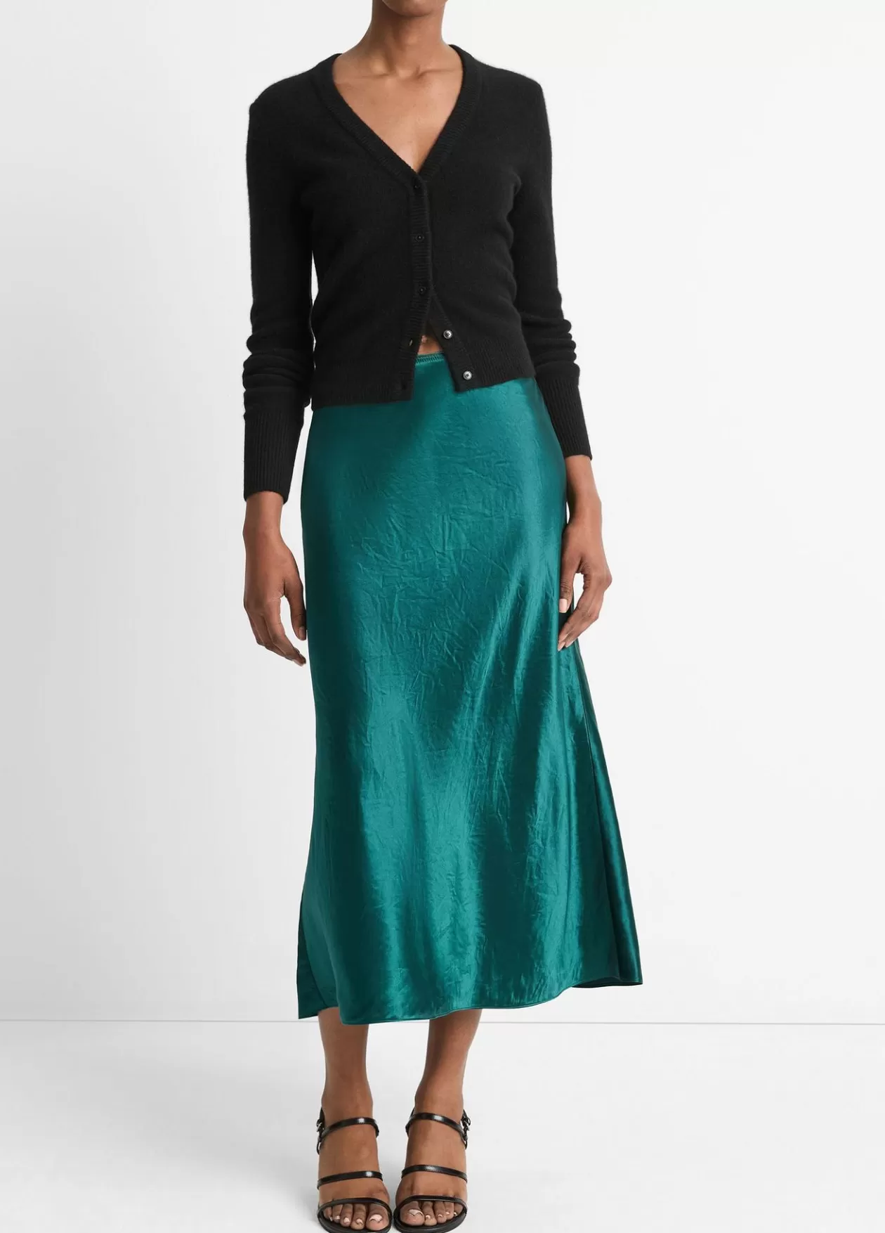 Sale Vince Lingerie-Trim Satin Slip Skirt jade lake