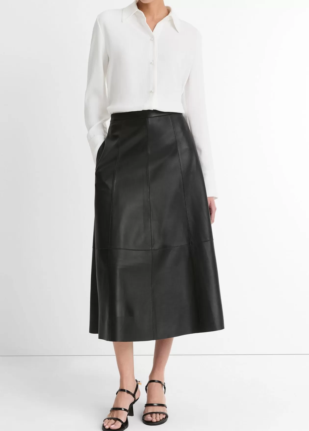 Cheap Vince Mid-Rise Flared Leather Skirt black