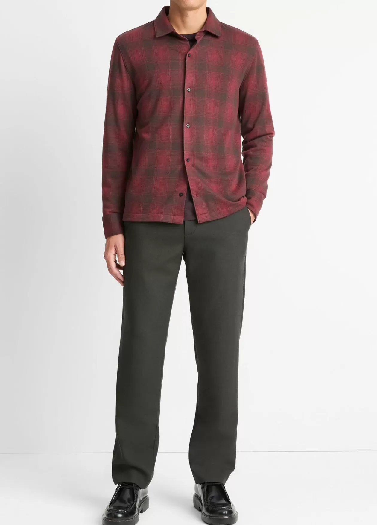 Fashion Vince Ombré Plaid Cotton-Blend Shirt vermouth/oxblood