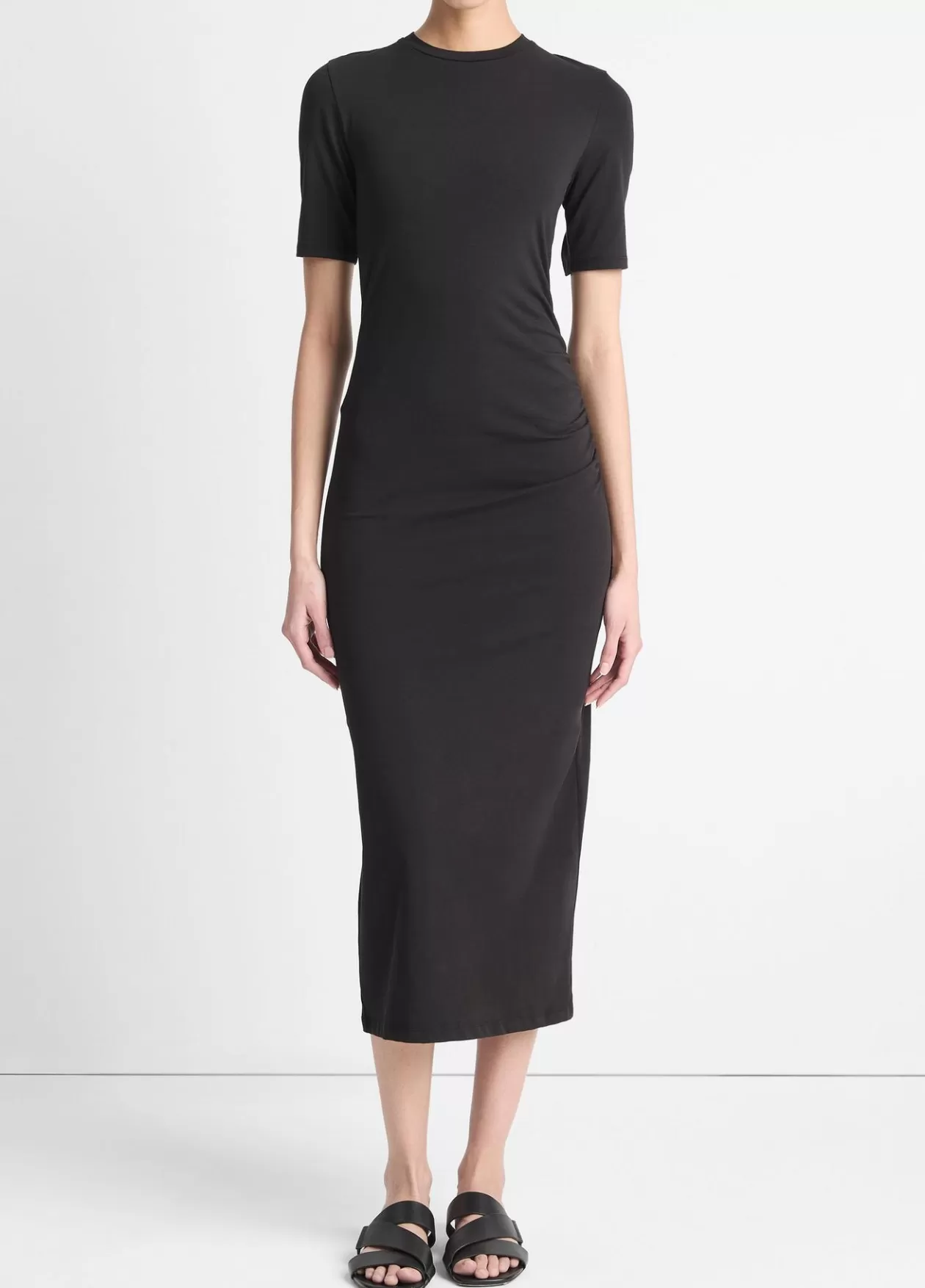 Shop Vince Pima Cotton-Blend Side-Drape Dress black