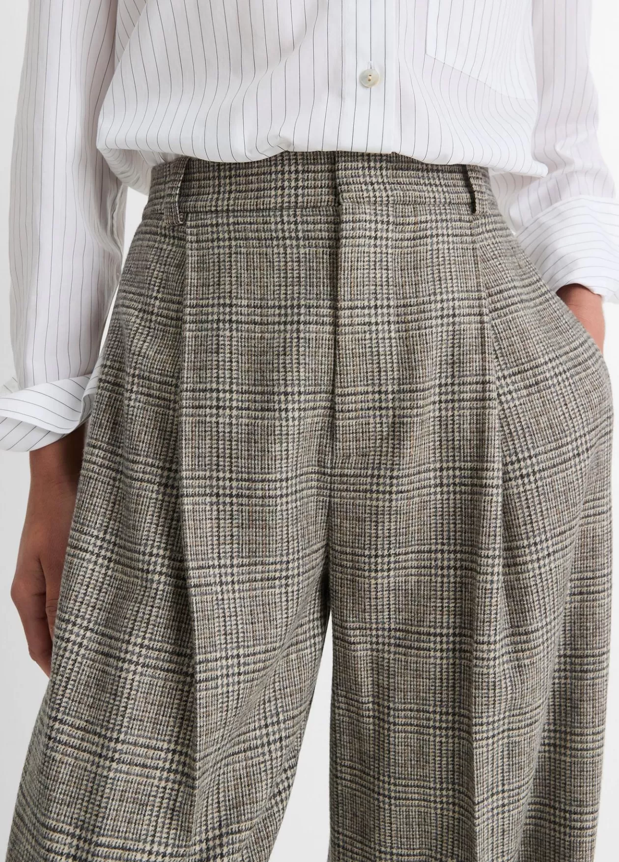 Shop Vince Plaid Italian Wool-Blend High-Rise Trouser heritage grey