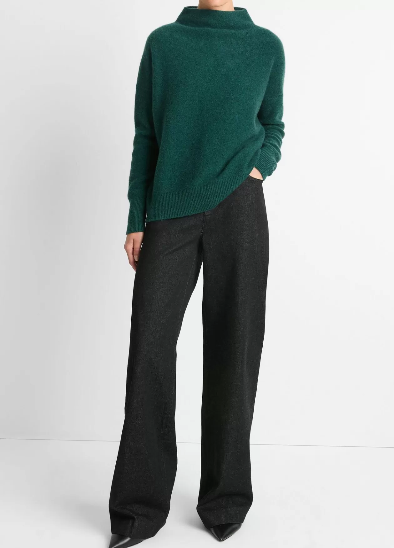 New Vince Plush Cashmere Funnel Neck Sweater heather jade lake