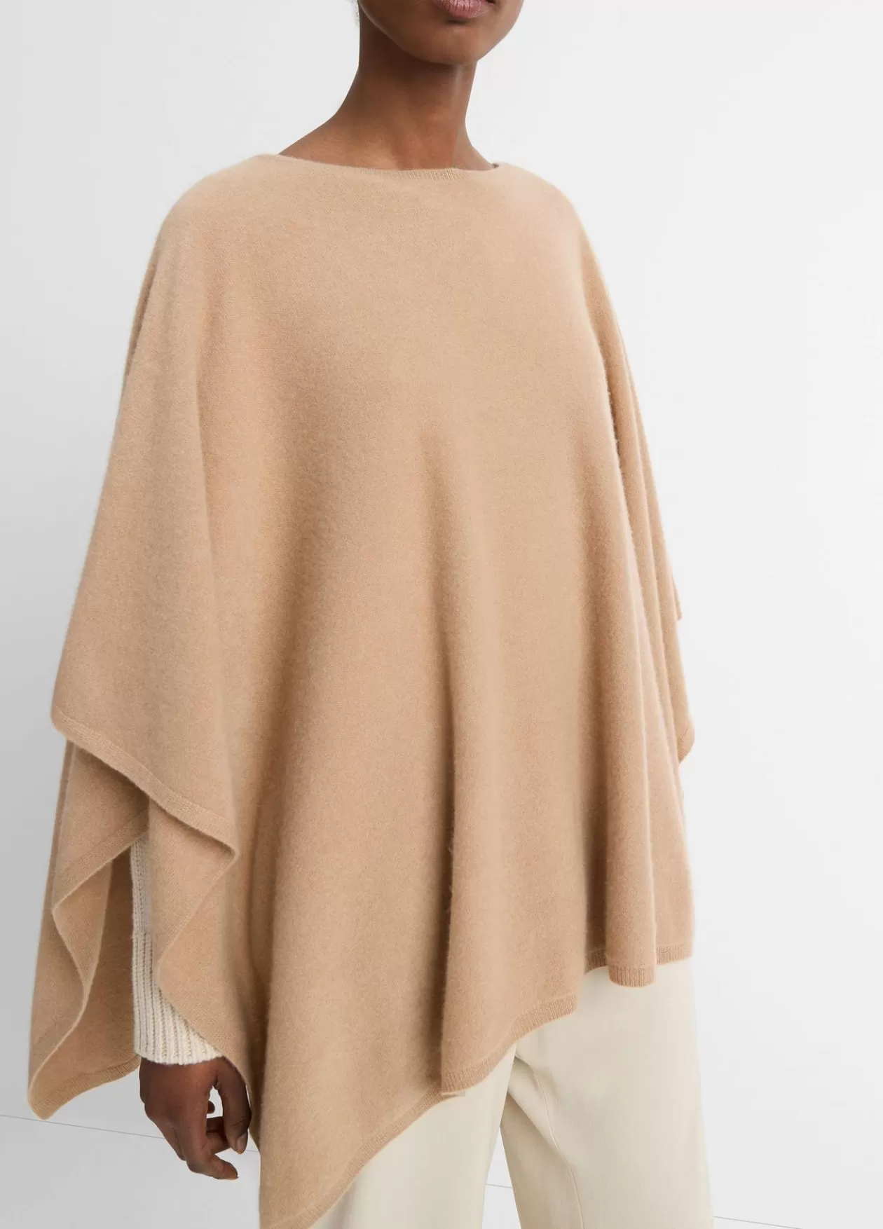 Cheap Vince Reverse-Jersey Cashmere Boat-Neck Poncho camel