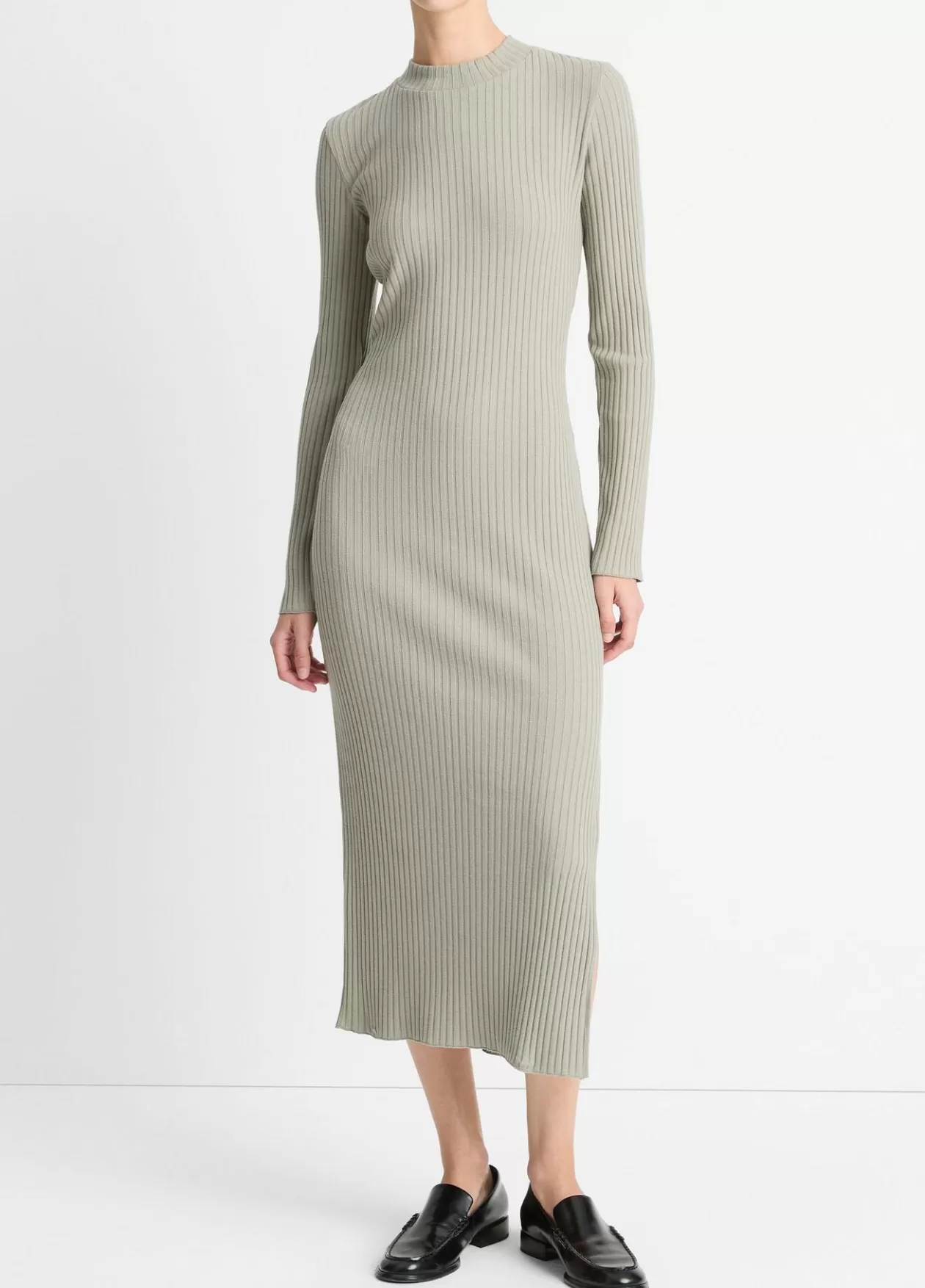 Best Vince Ribbed Cotton-Blend High-Neck Dress sage mist