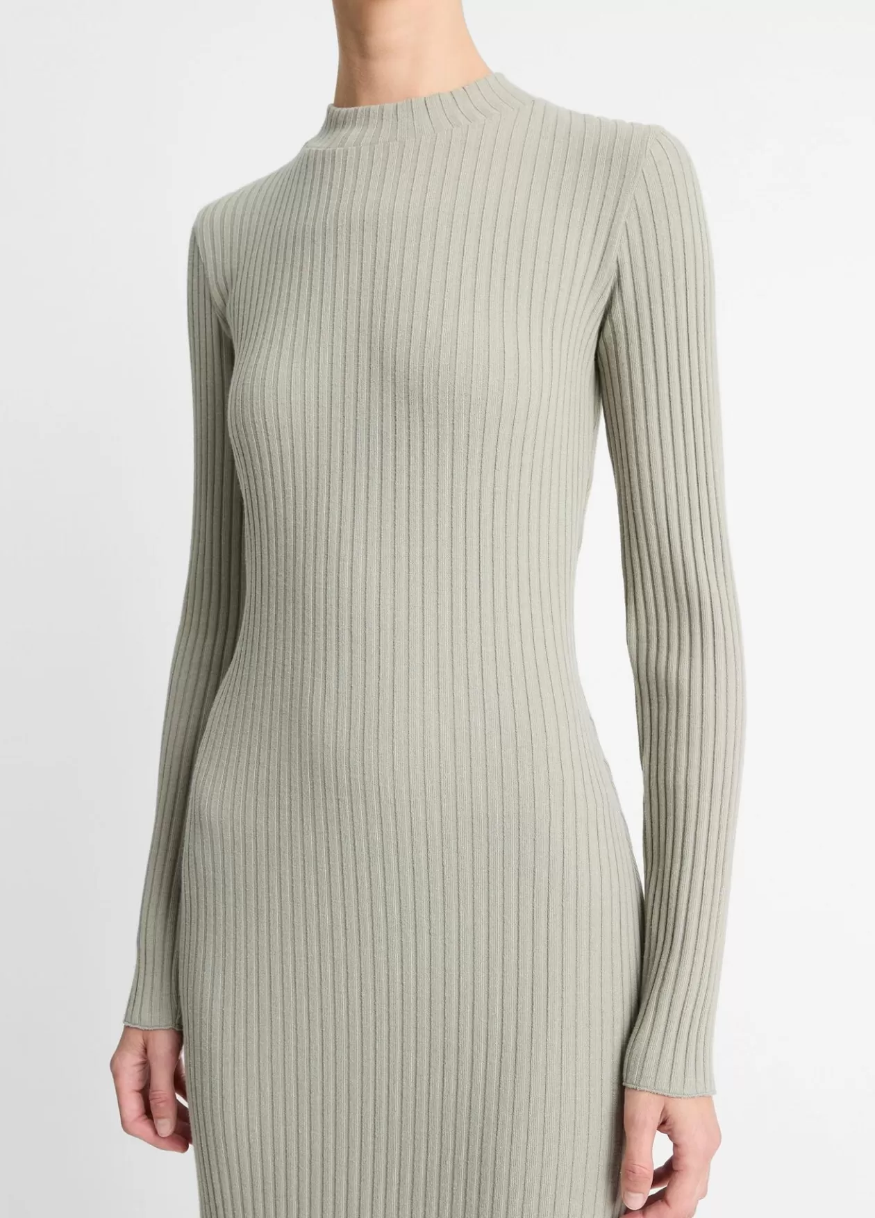 Best Vince Ribbed Cotton-Blend High-Neck Dress sage mist