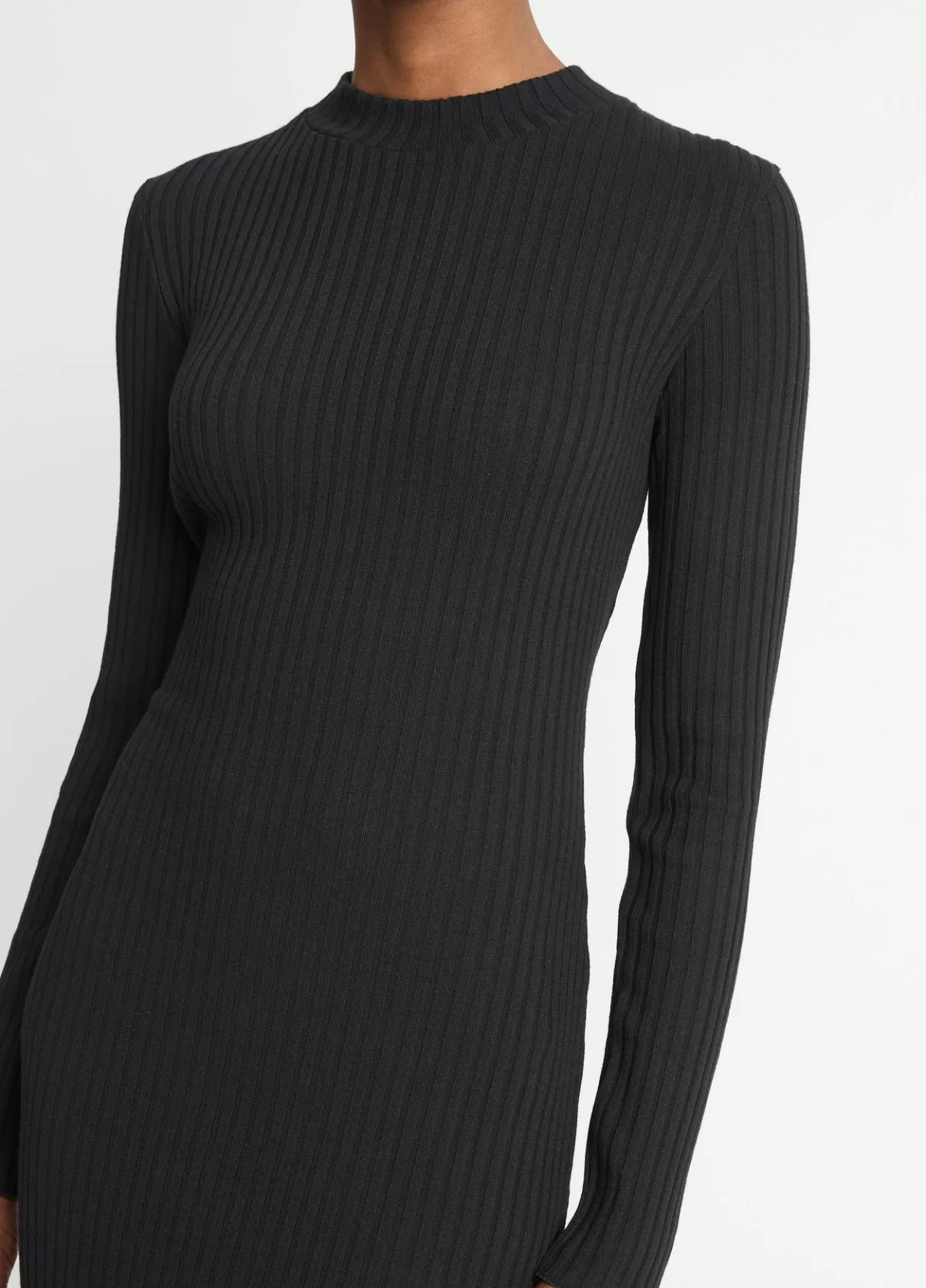 New Vince Ribbed Cotton-Blend High-Neck Dress black