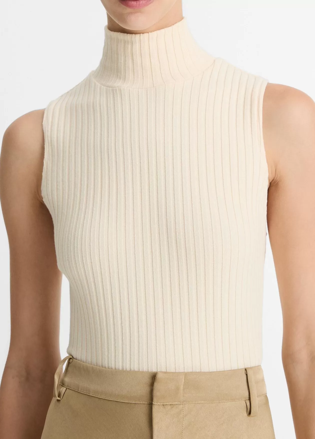 Shop Vince Ribbed Cotton-Blend Turtleneck Top chalk