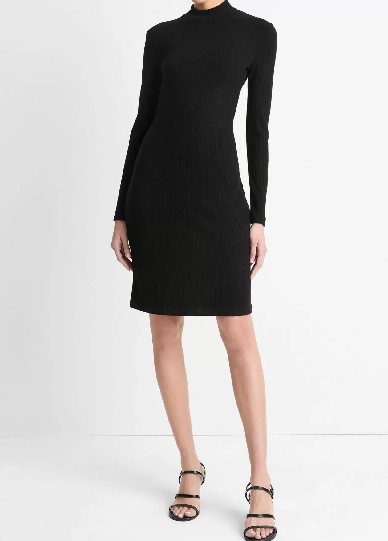 Fashion Vince Ribbed Long-Sleeve Short Dress black