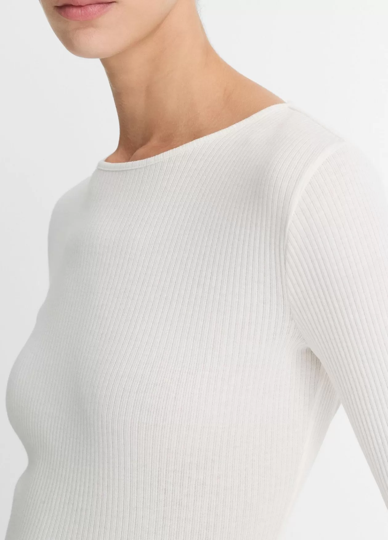 Best Sale Vince Ribbed Pima Cotton Long-Sleeve T-Shirt off white