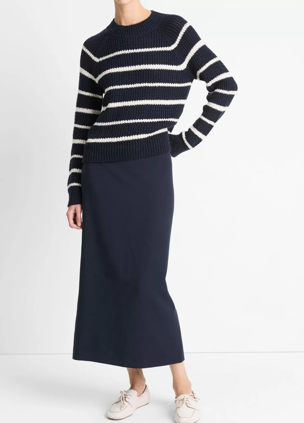 Outlet Vince Ribbed Stripe Cotton-Blend Pullover navy/pampas