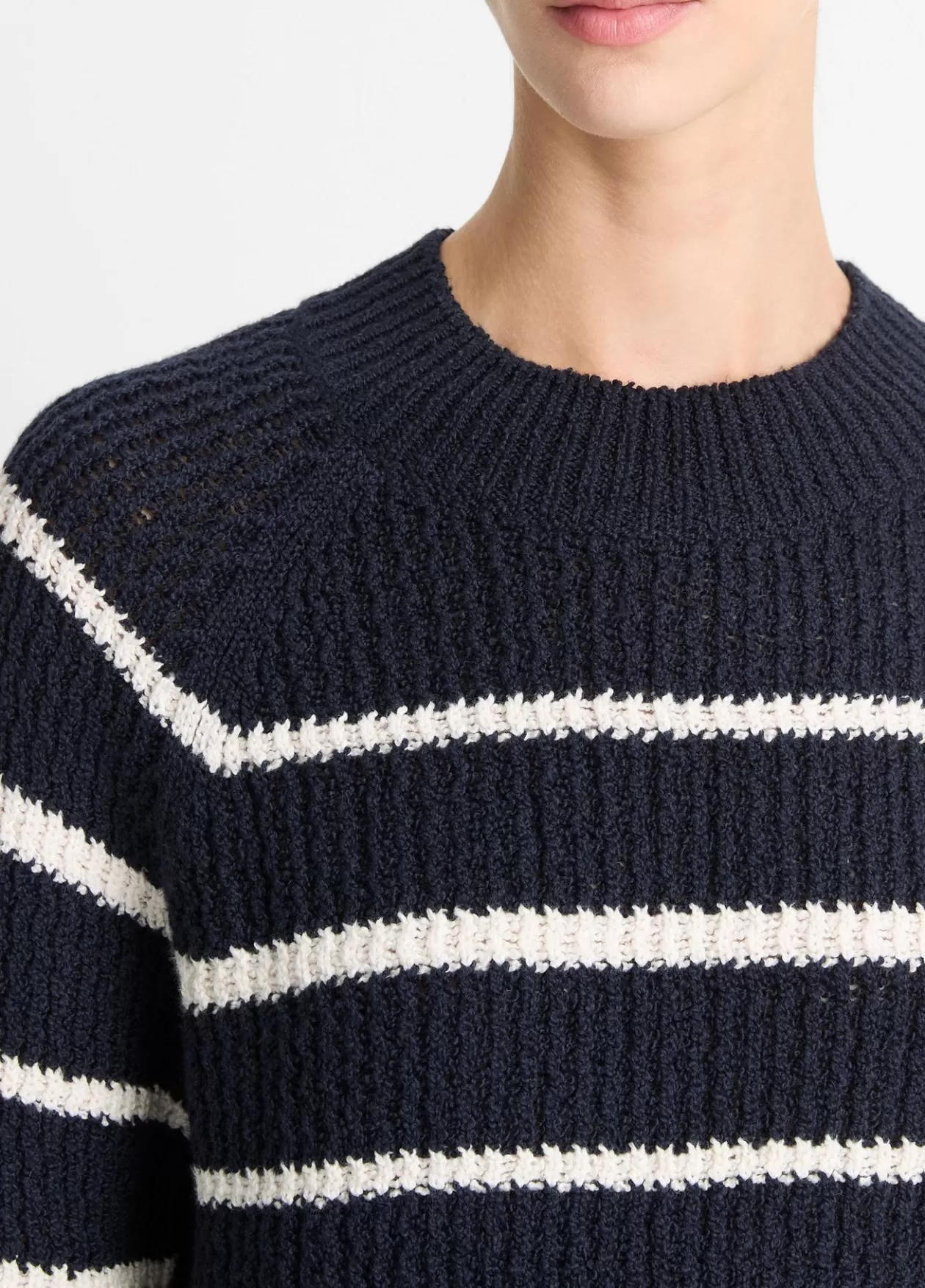 Outlet Vince Ribbed Stripe Cotton-Blend Pullover navy/pampas