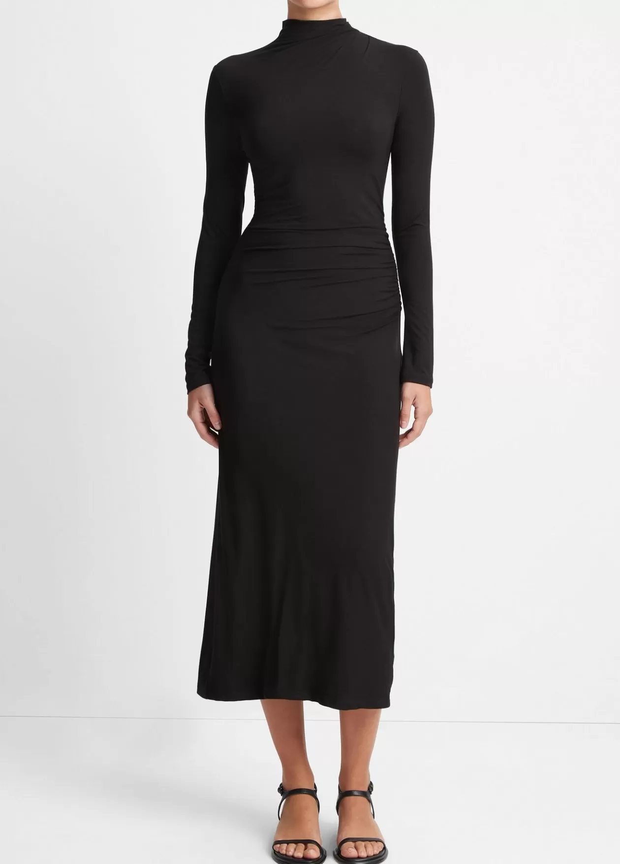 Shop Vince Ruched Long-Sleeve Turtleneck Dress black