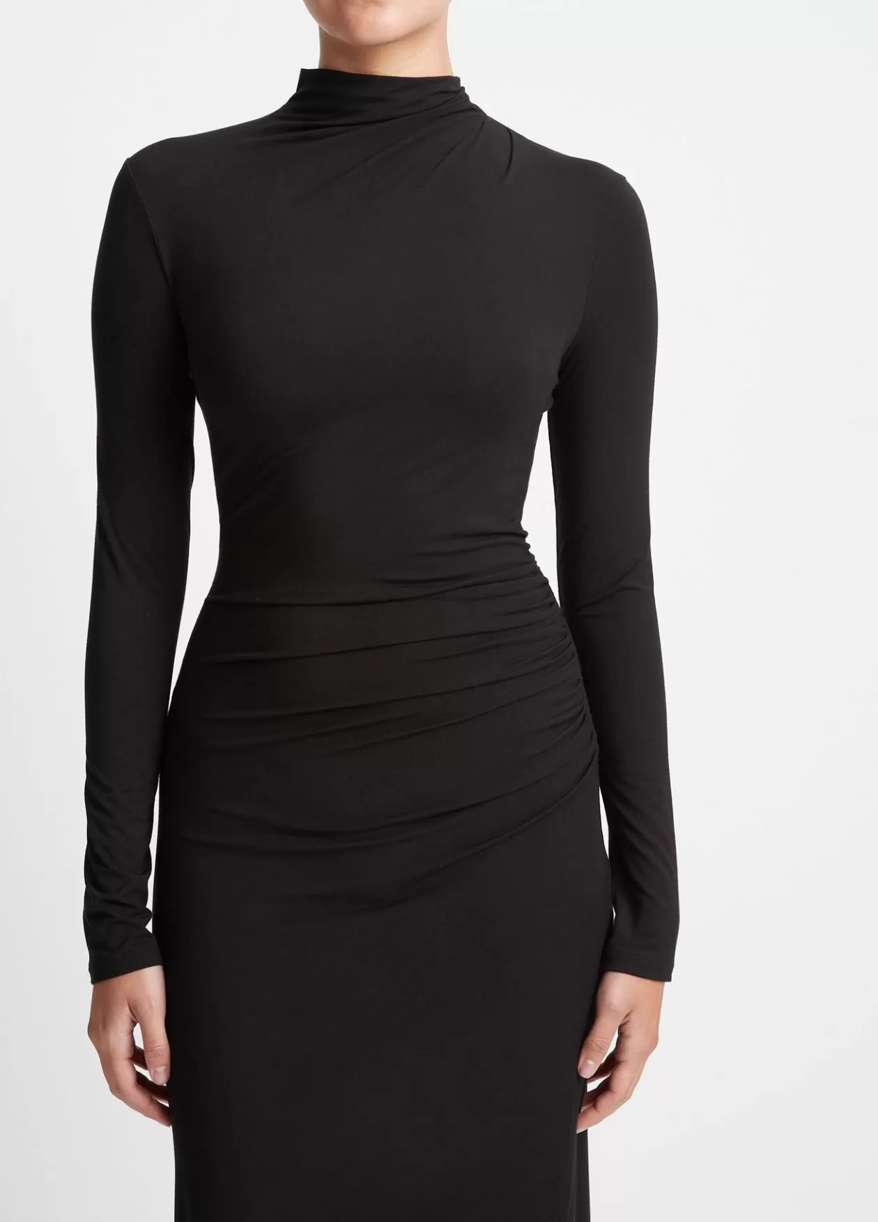 Shop Vince Ruched Long-Sleeve Turtleneck Dress black