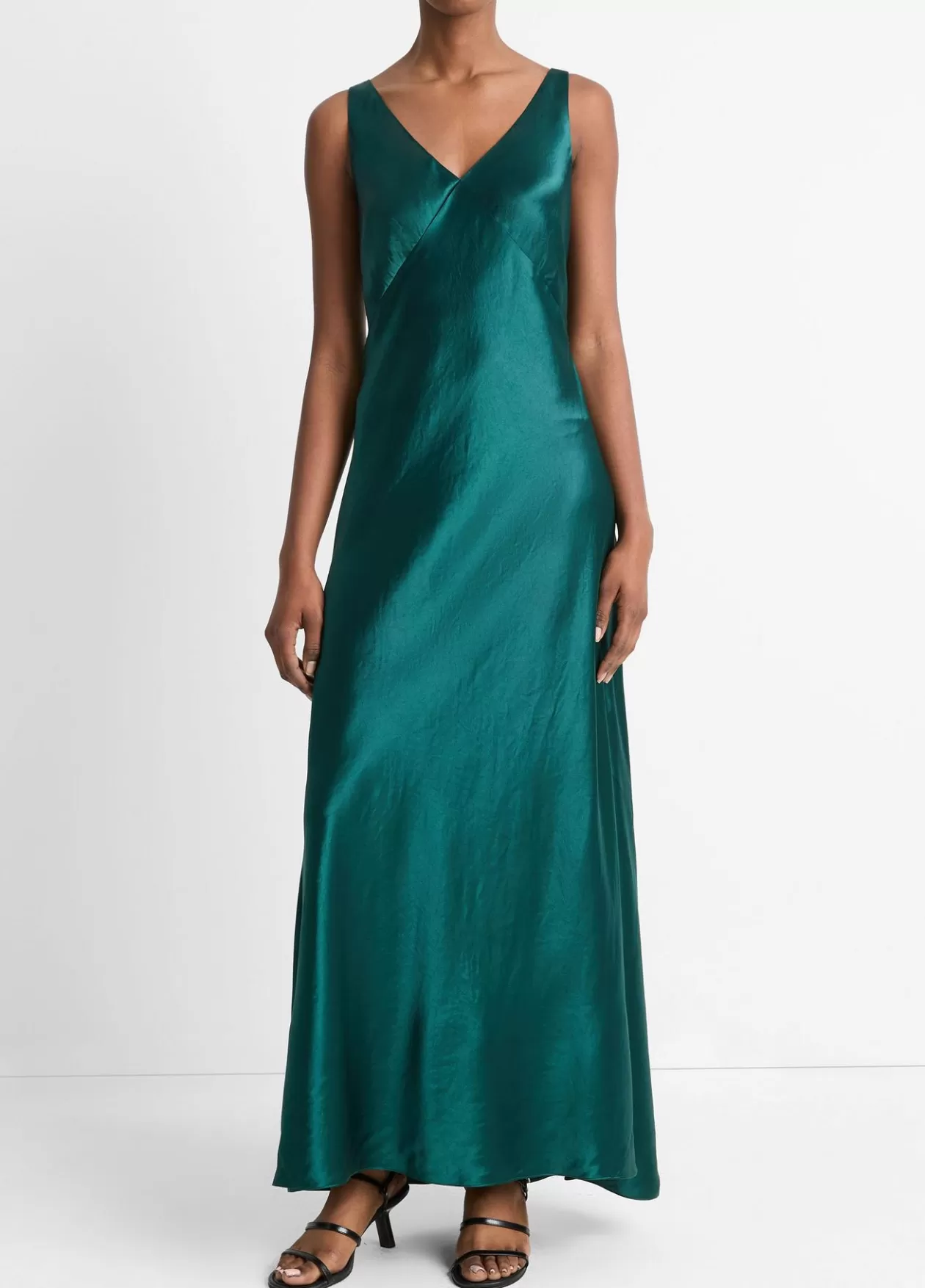 Fashion Vince Satin V-Neck Maxi Slip Dress jade lake