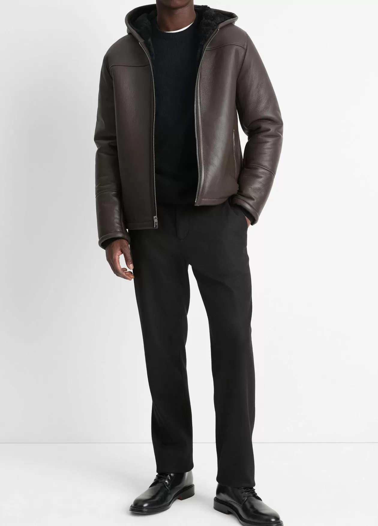 Cheap Vince Shearling Hooded Jacket dark bark