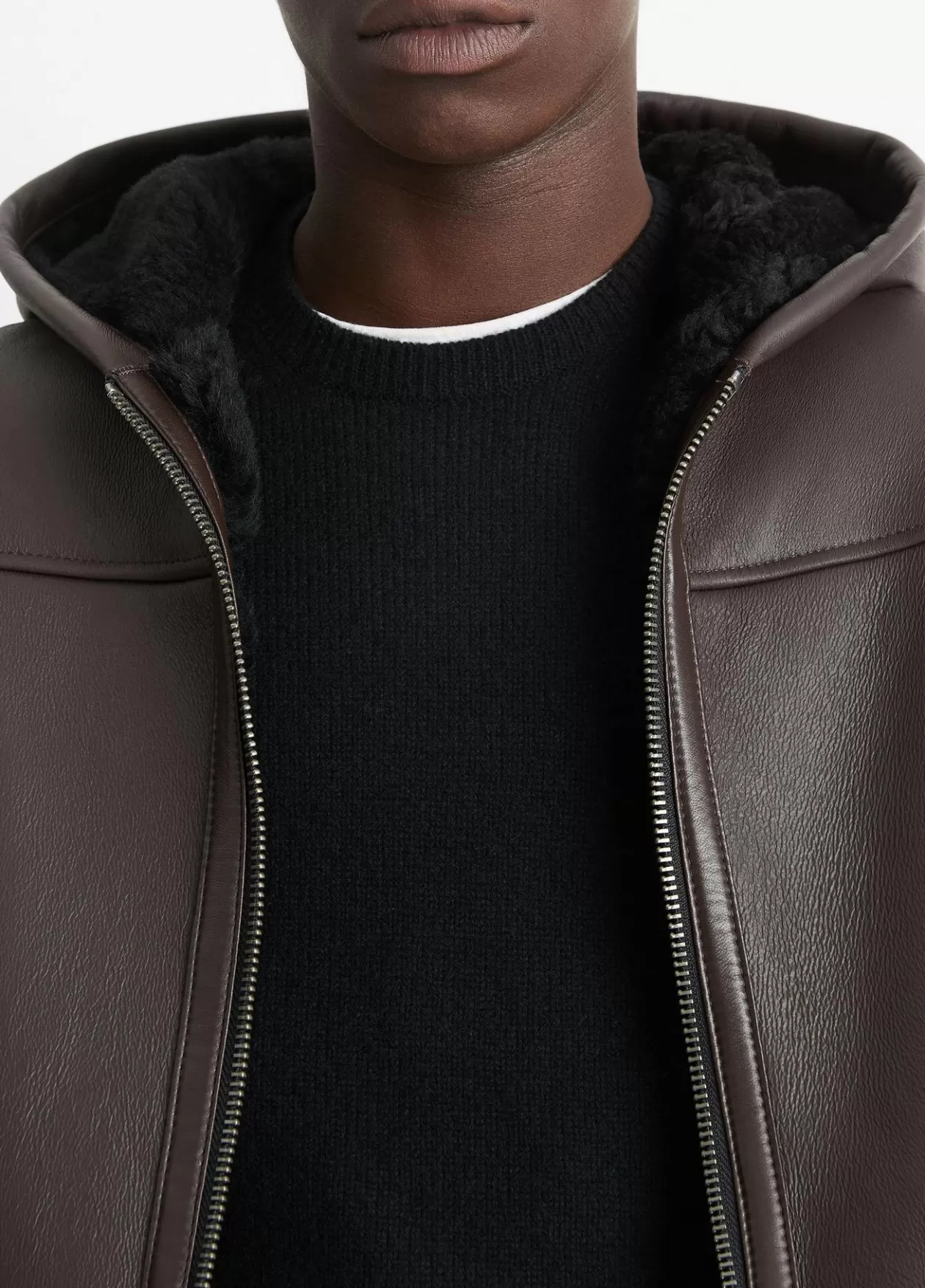 Cheap Vince Shearling Hooded Jacket dark bark