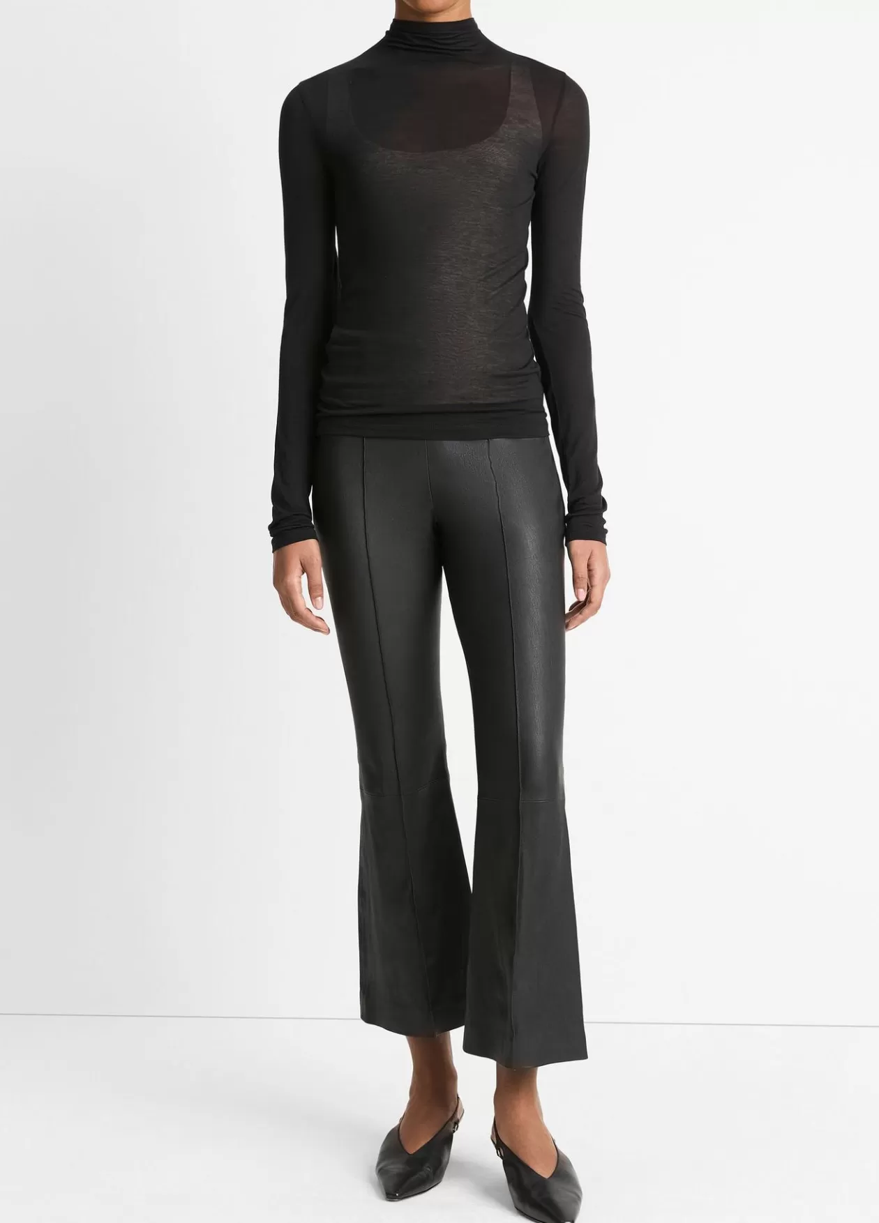 Sale Vince Sheer Long-Sleeve Mock-Neck Top black