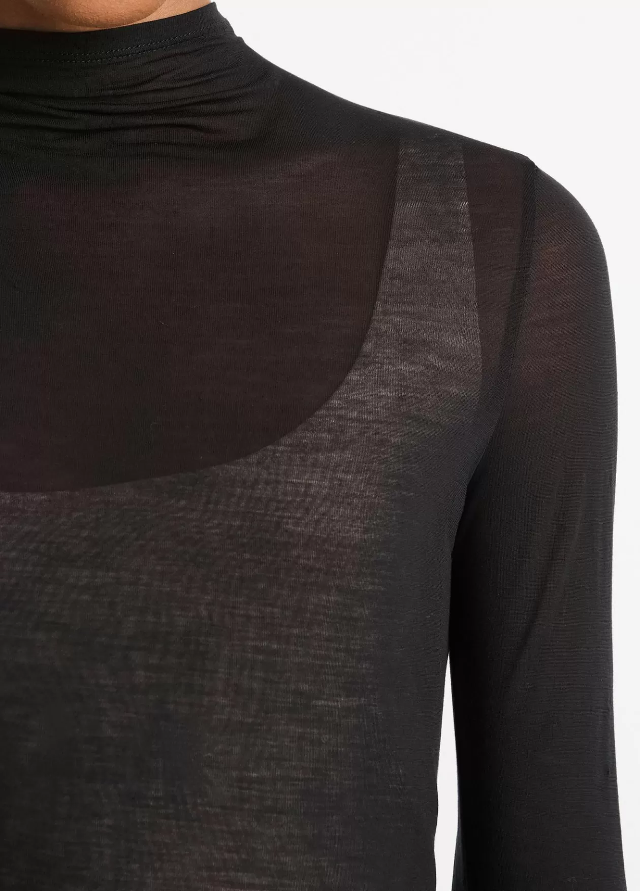 Sale Vince Sheer Long-Sleeve Mock-Neck Top black