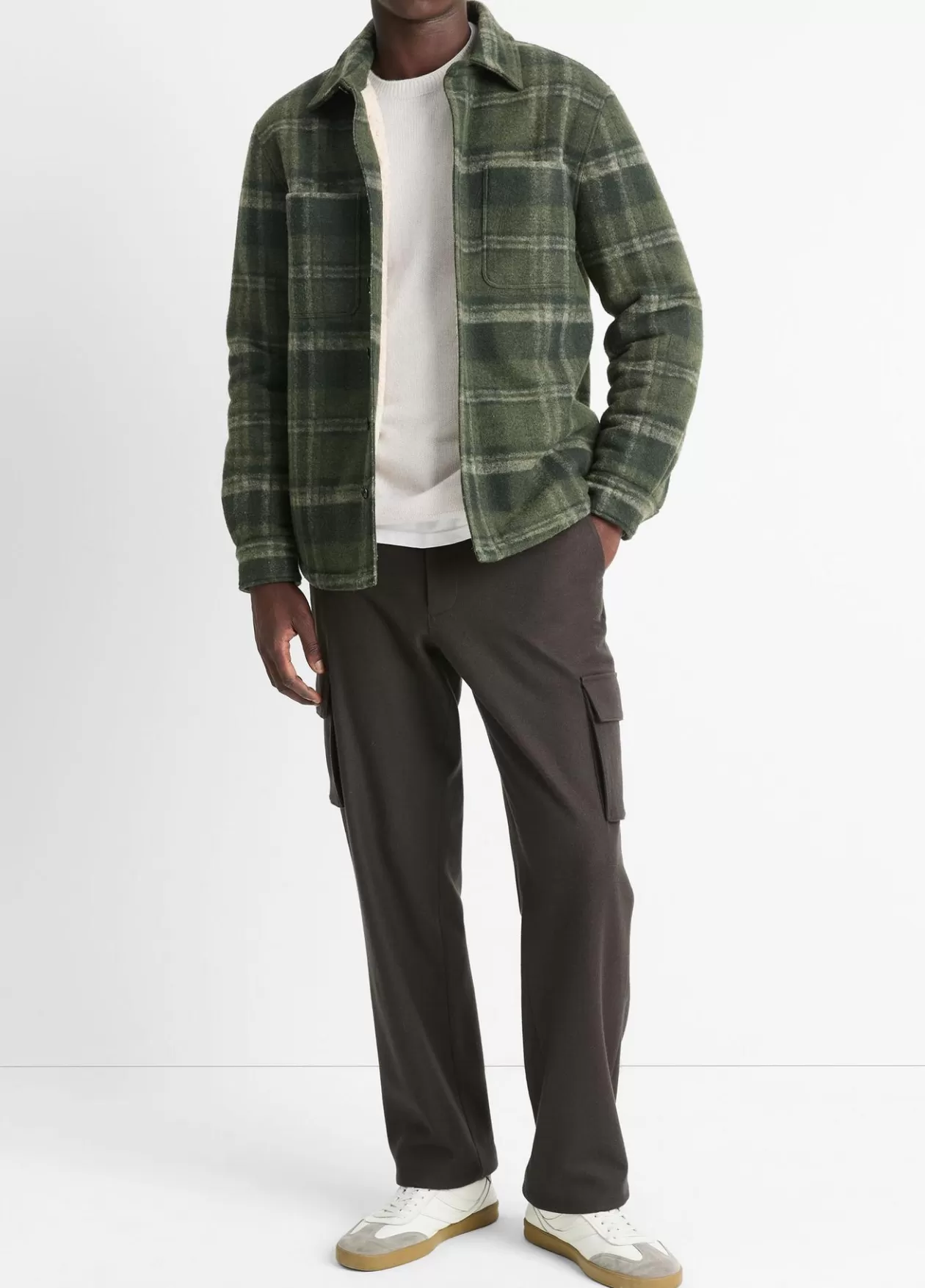 Cheap Vince Sherpa-Lined Plaid Shirt Jacket night moss combo