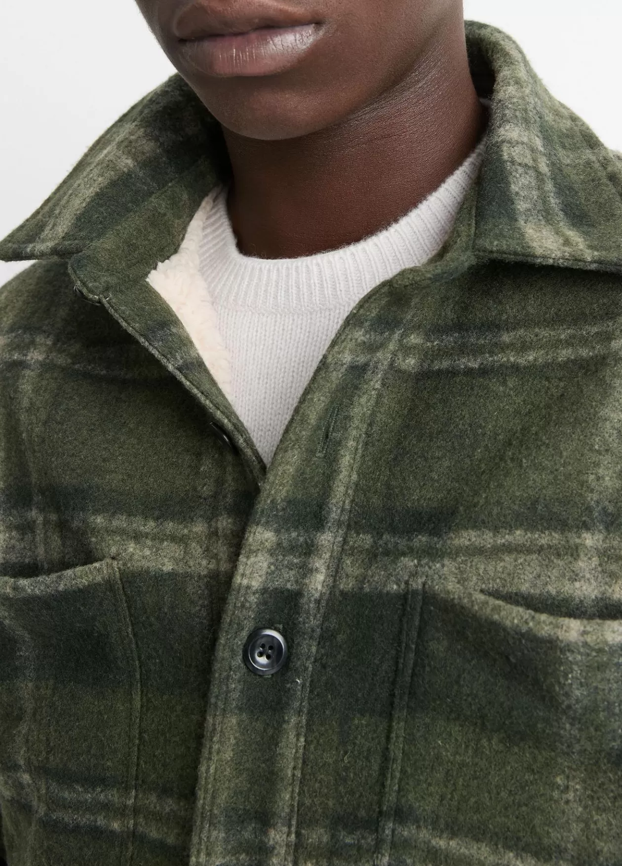 Cheap Vince Sherpa-Lined Plaid Shirt Jacket night moss combo