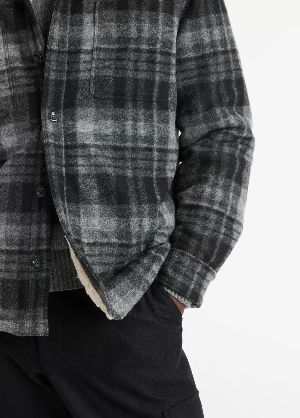 Clearance Vince Sherpa-Lined Plaid Shirt Jacket black combo