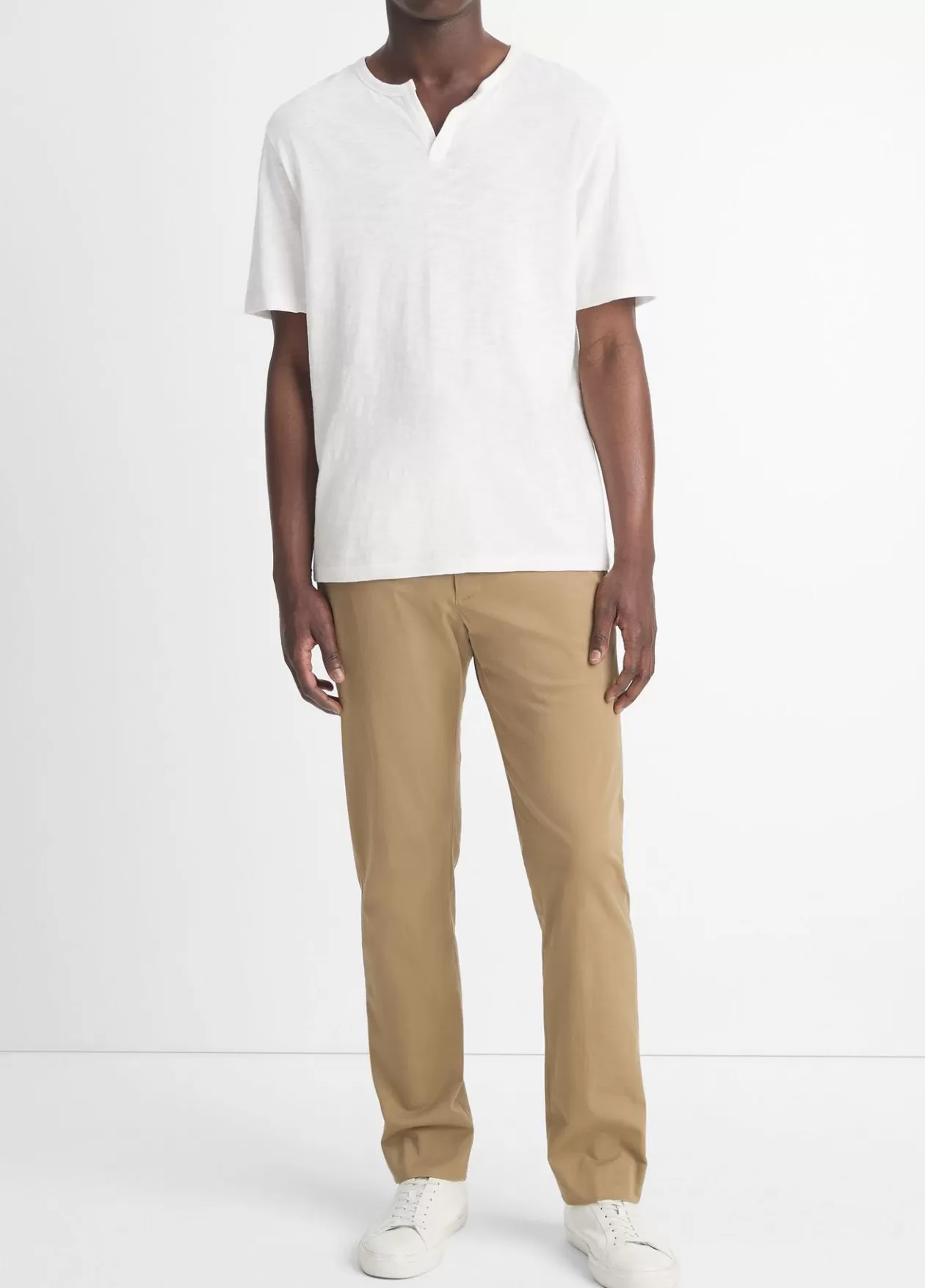 Store Vince Slub Cotton Split-Neck T-Shirt off white